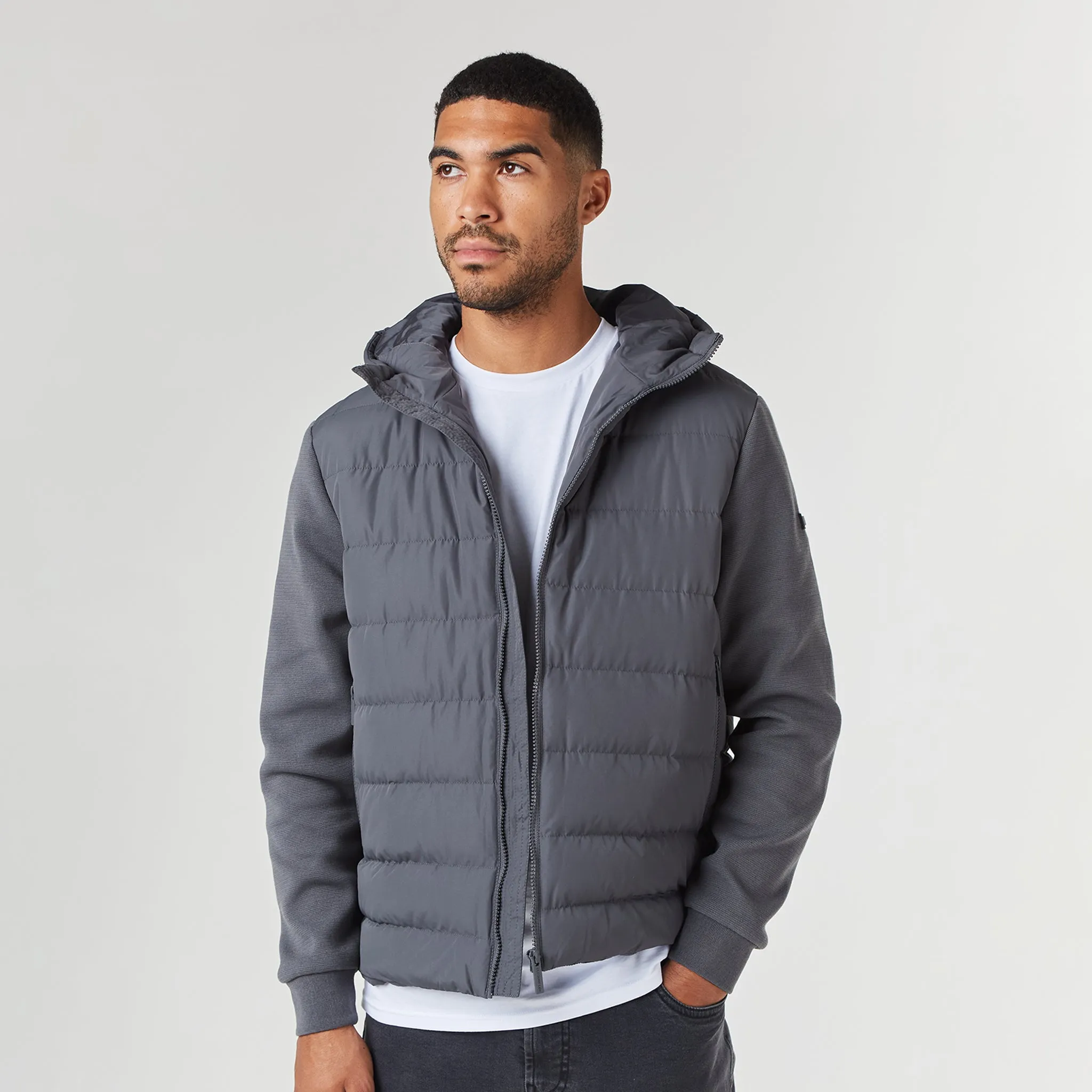 Hooded Hybrid Jacket | Charcoal Outer Chill Piece Thermoregulating Lining