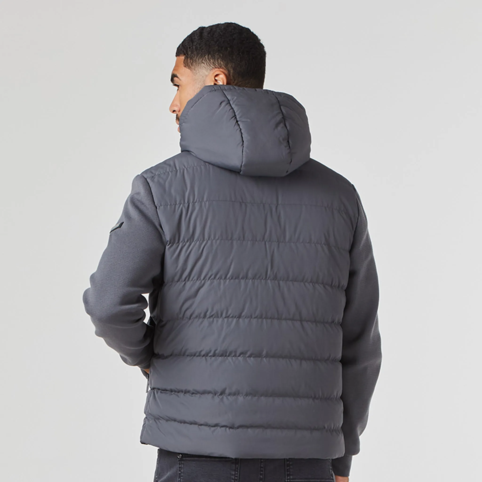 DoubleLayeredHem Eco Certified Textiles Hooded Hybrid Jacket | Charcoal