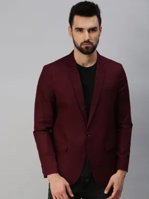 Men's Maroon Solid Single Breasted Party Blazers Compact Travel Friendly