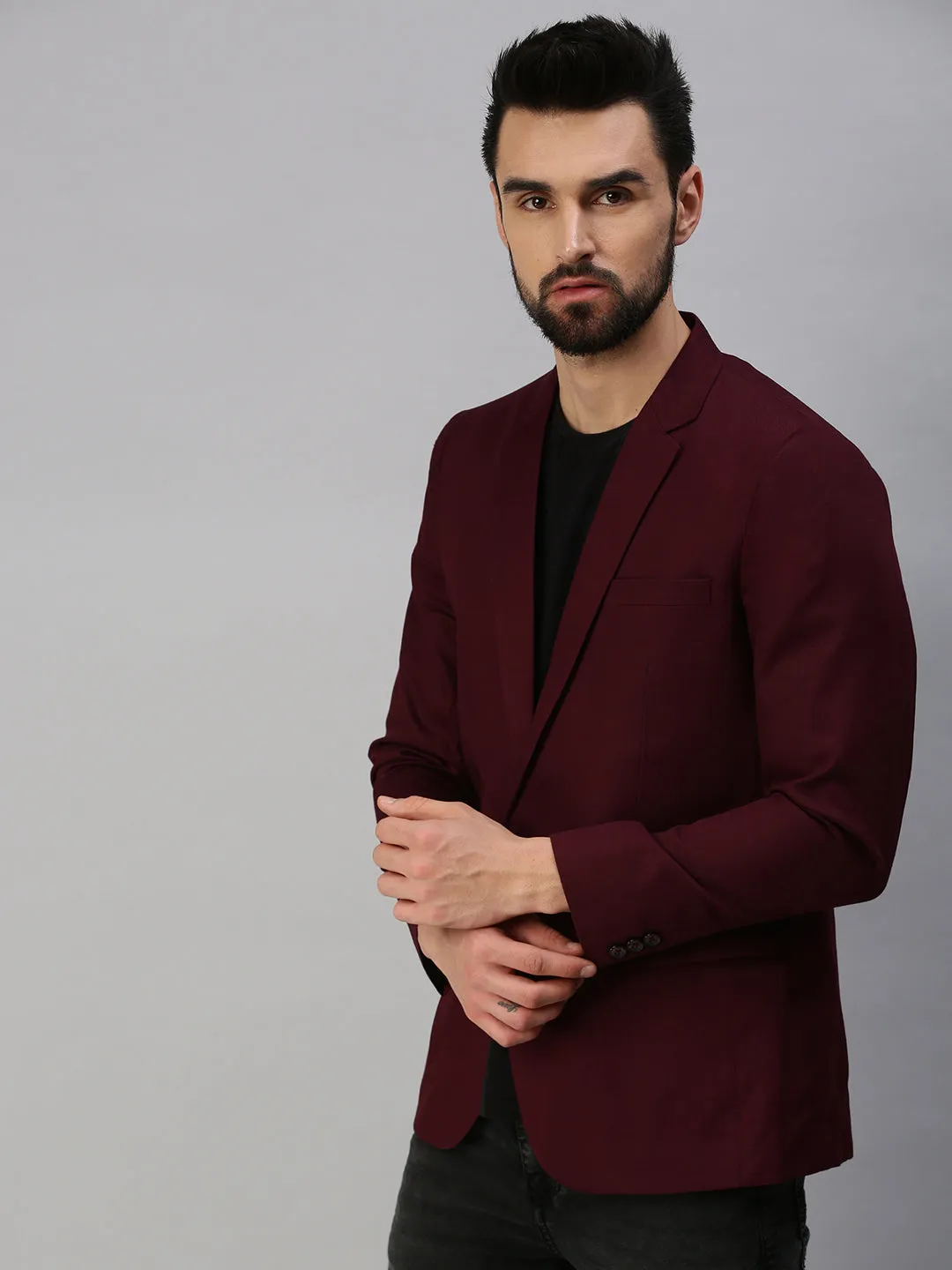 Men's Maroon Solid Single Breasted Party Blazers Quilted Interior Stylish Daily Fit