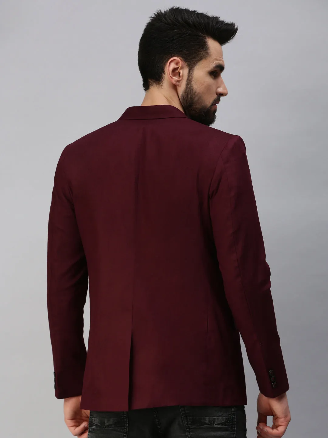 Men's Maroon Solid Single Breasted Party Blazers Compression Fold Design