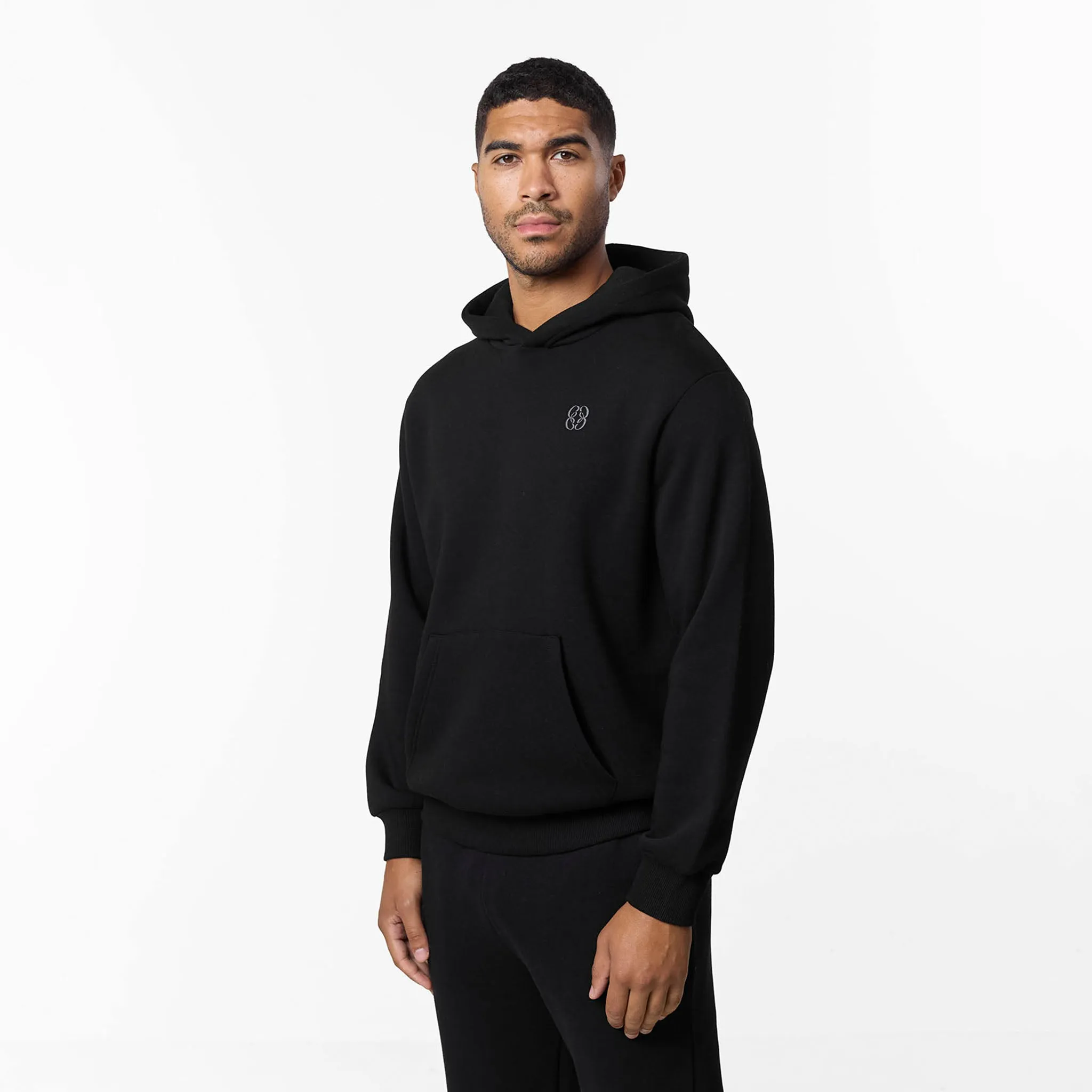 Printed Detail Layer Up Icon Back Print Relaxed Hoodie | Black