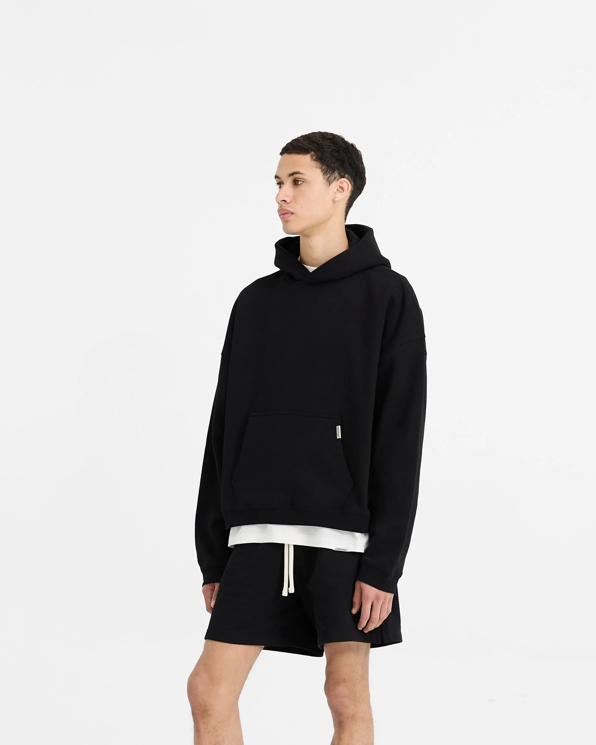 Summer Initial Boxy Hoodie - Black