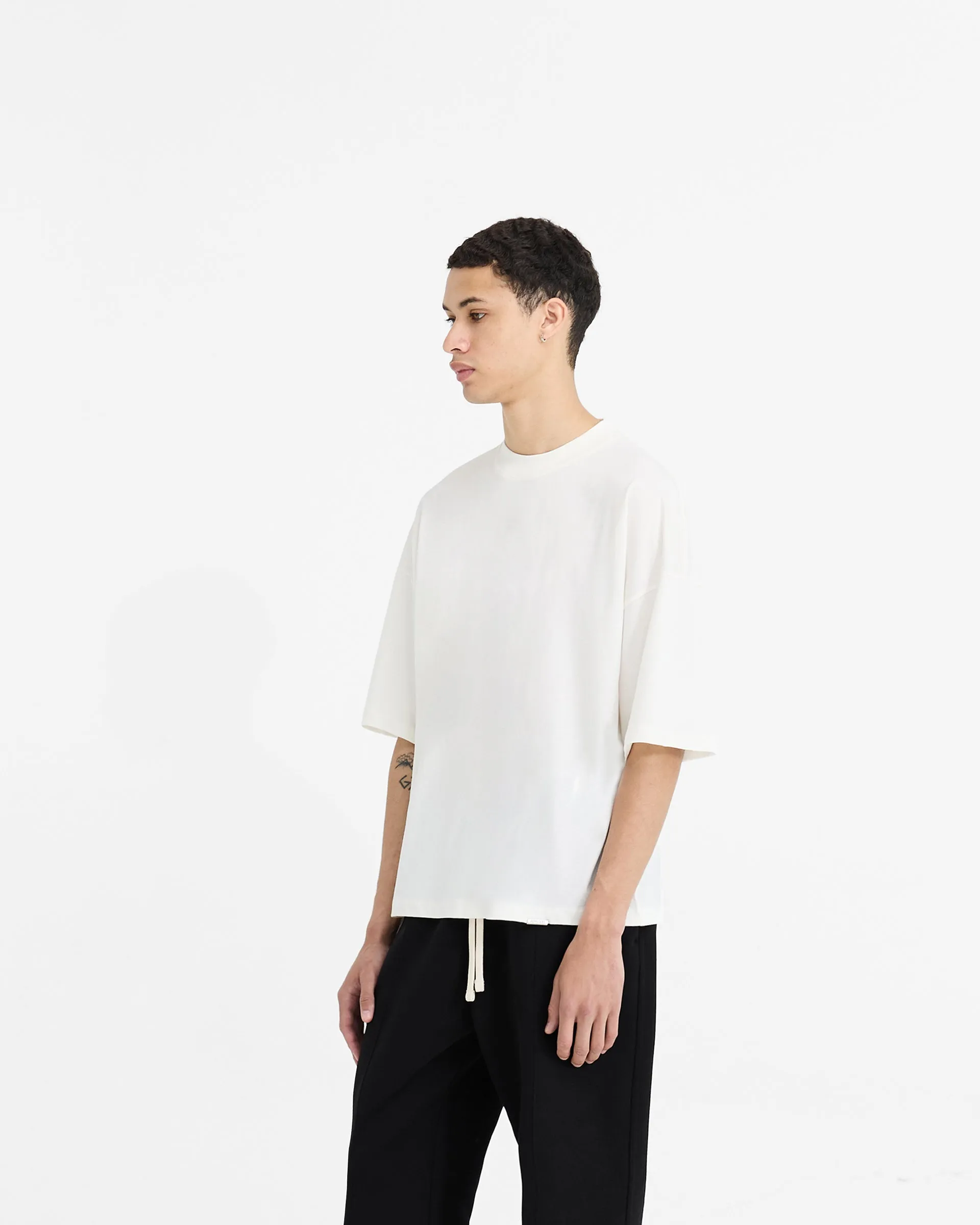 Initial Boxy T-Shirt - Flat White Pilling Resistant Finish