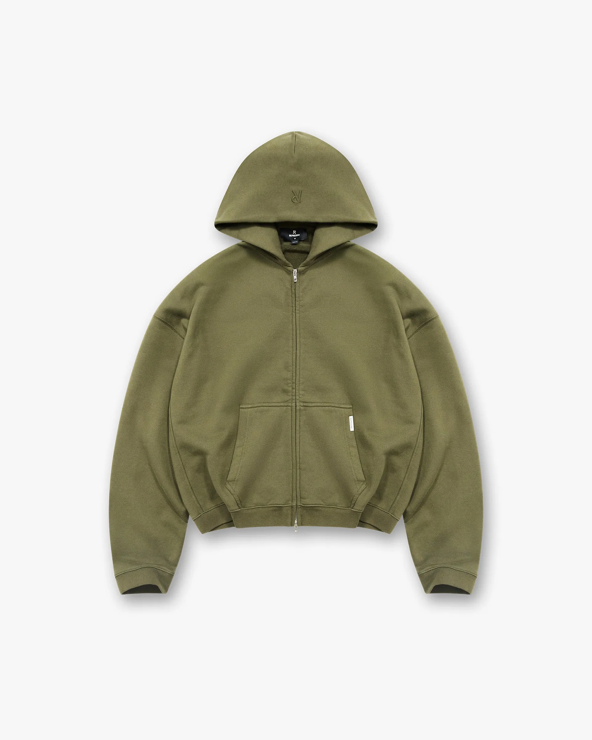comfortable for standing Initial Boxy Zip Through Hoodie - Army Green