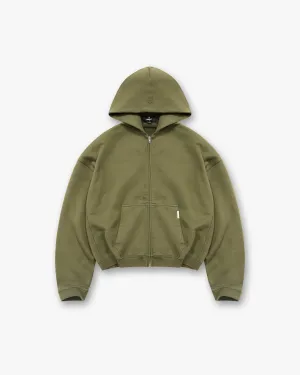 comfortable for standing Initial Boxy Zip Through Hoodie - Army Green