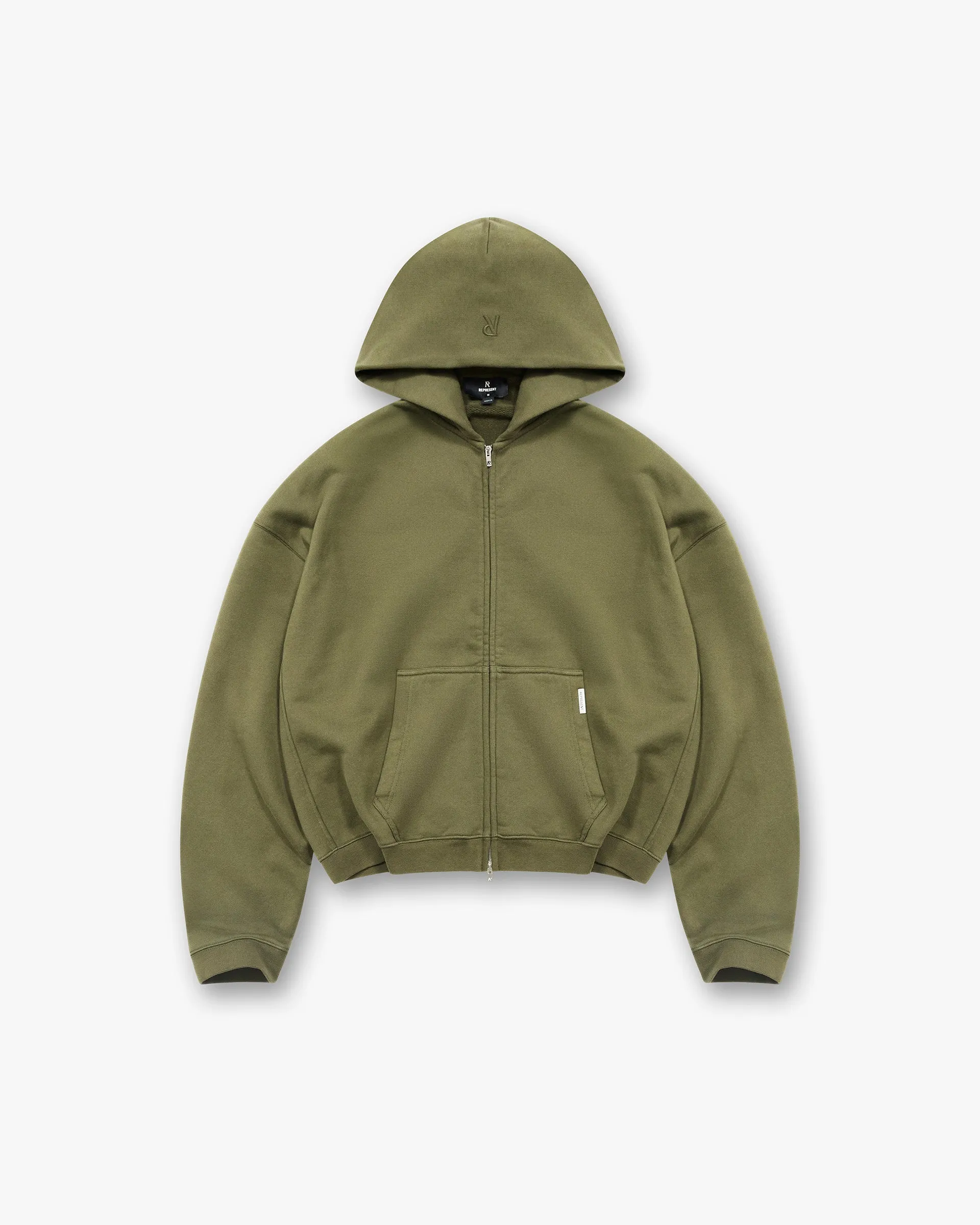 Initial Boxy Zip Through Hoodie - Army Green product fluffy softness Essential Active