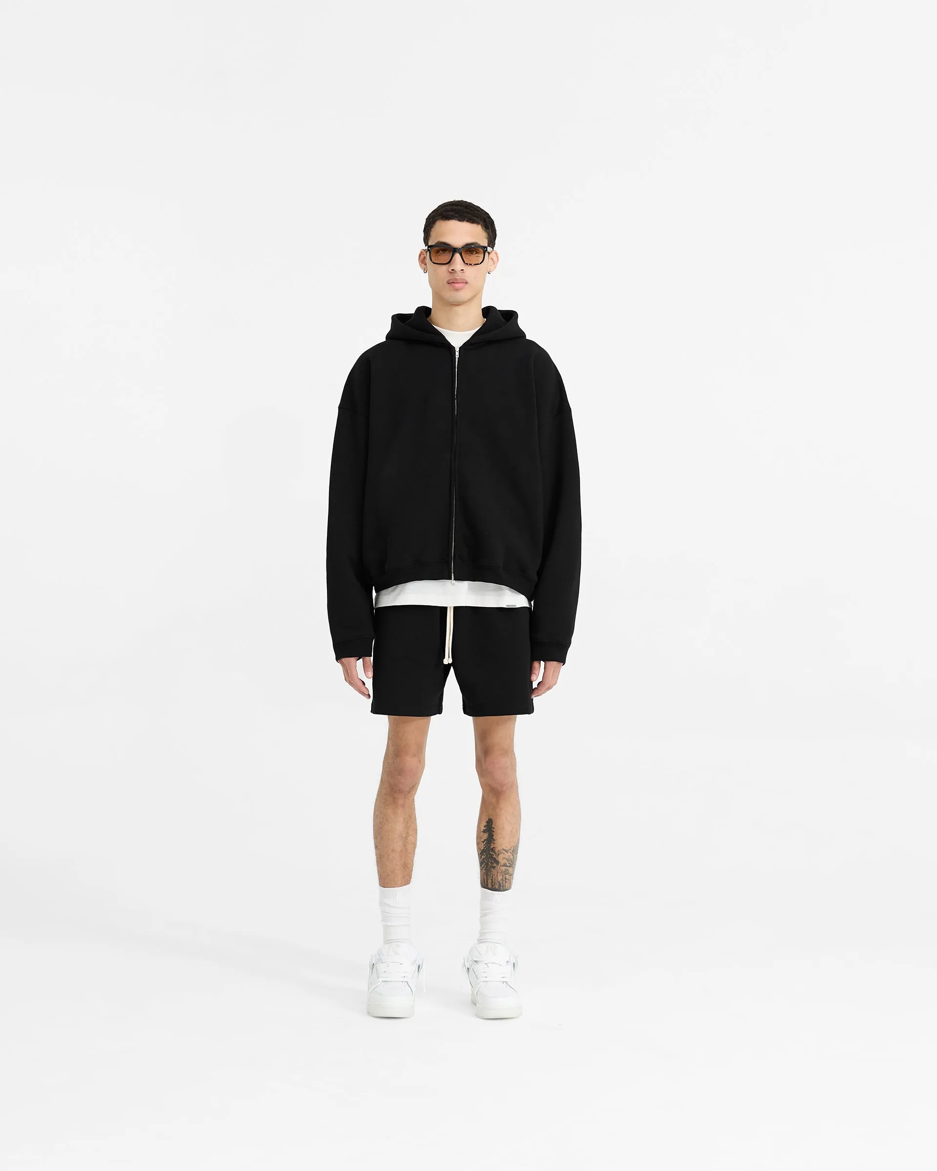 Initial Boxy Zip Through Hoodie - Black Warm Comfort