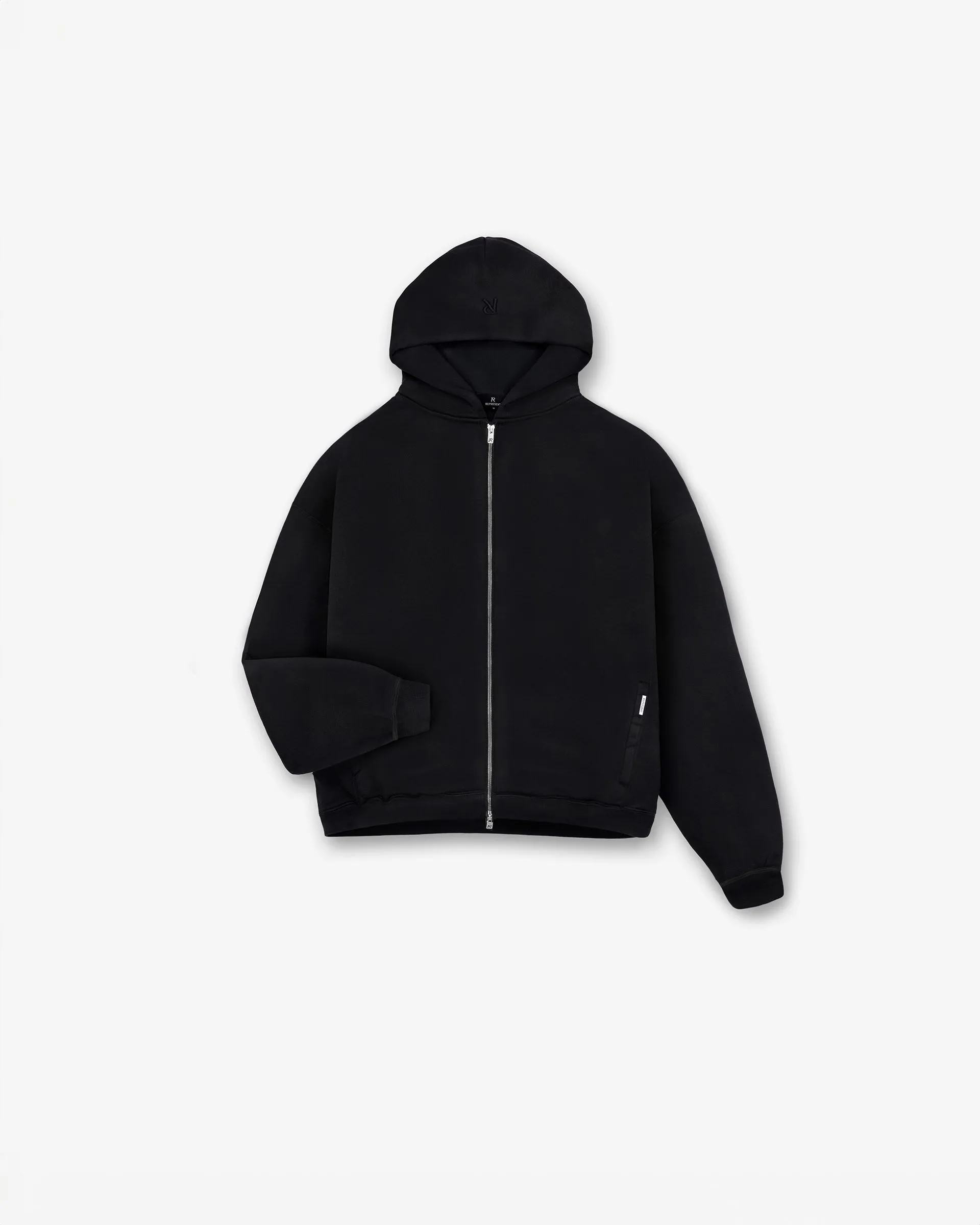 Comfy Layer product tag identification Initial Boxy Zip Through Hoodie - Black