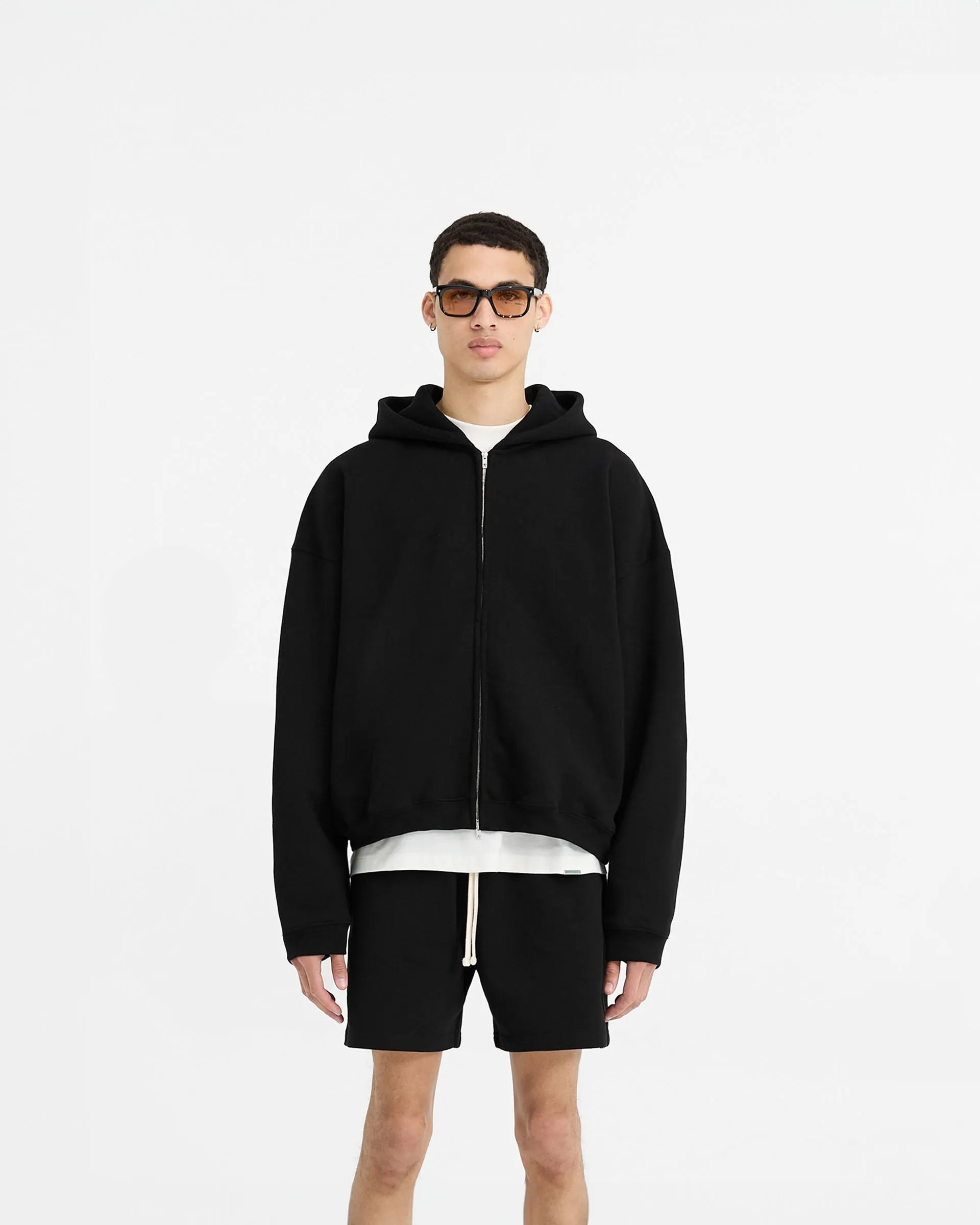 Initial Boxy Zip Through Hoodie - Black City Casual Tall Fit