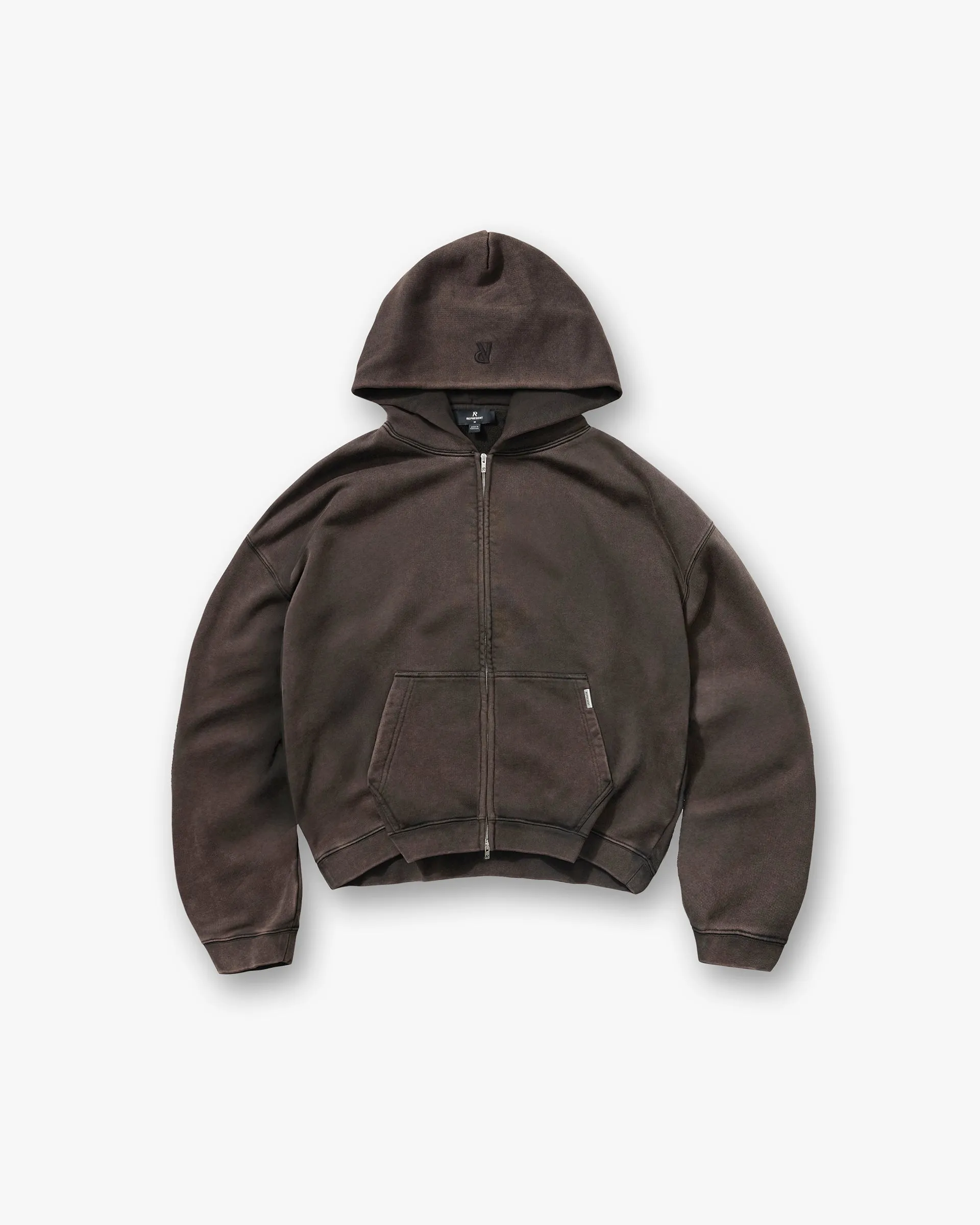 Initial Boxy Zip Through Hoodie - Coffee Cool Essentials Urban Active