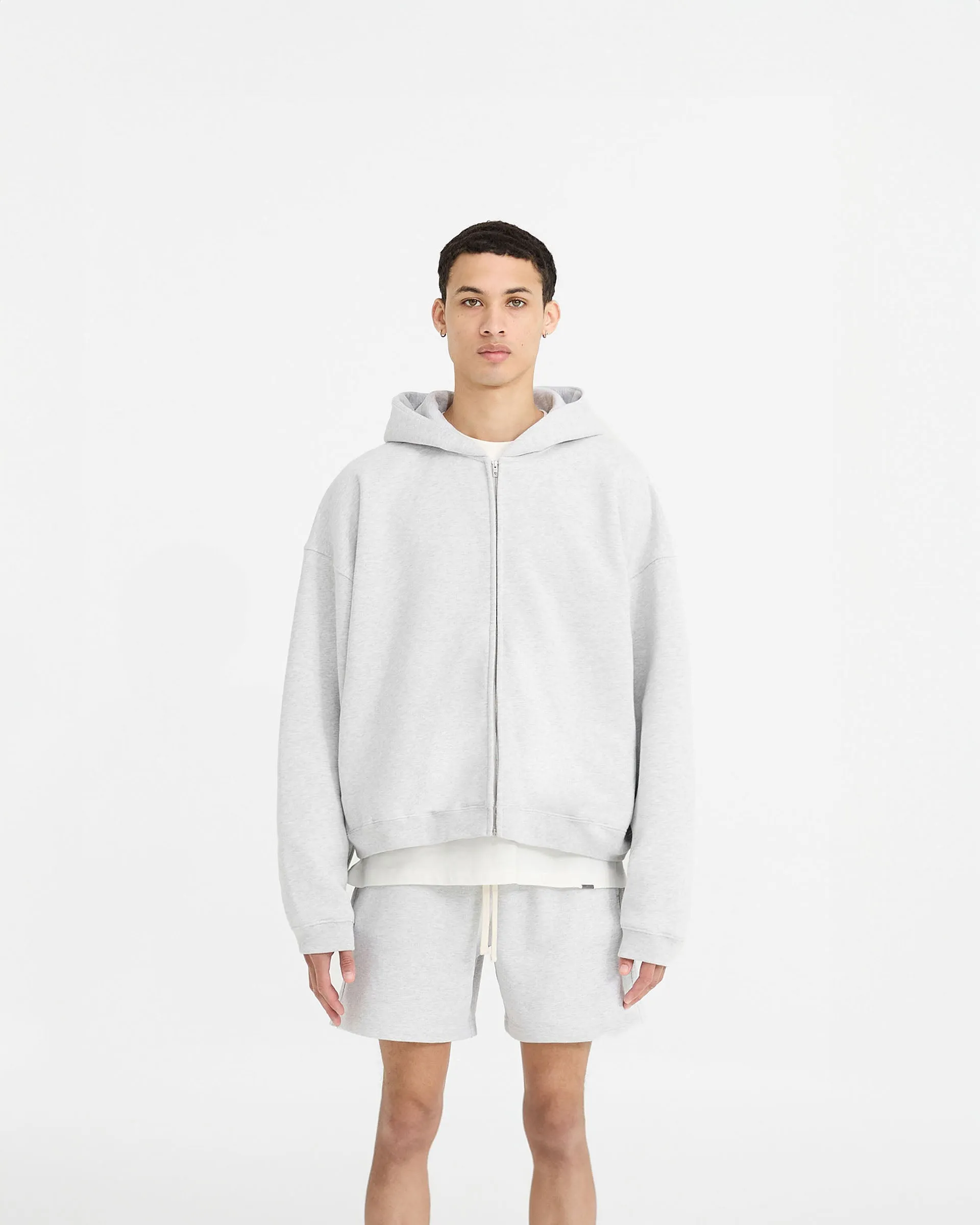 Comfy Street Initial Boxy Zip Through Hoodie - Ice Grey Marl