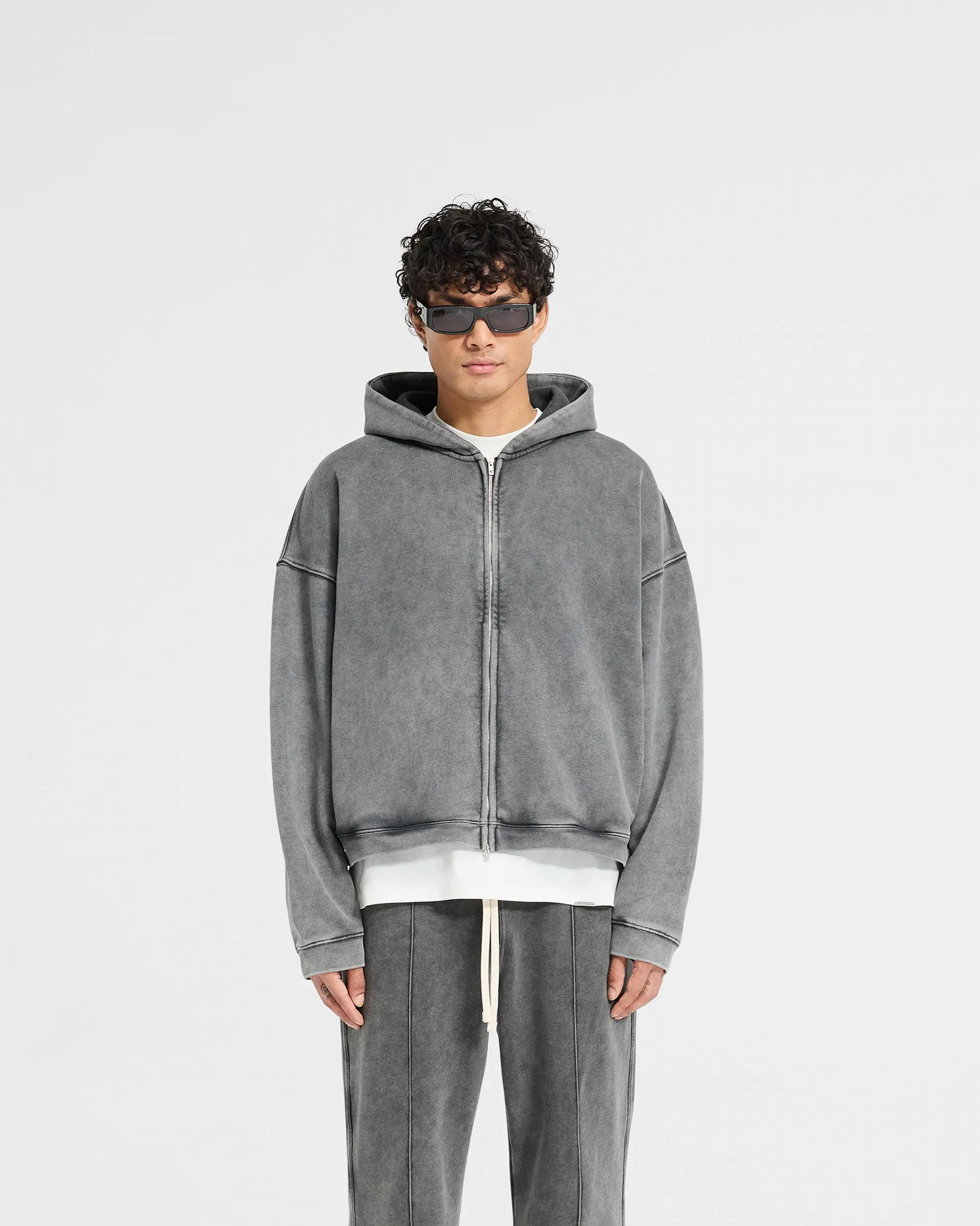 Initial Boxy Zip Through Hoodie - Vintage Grey shrink-resistant