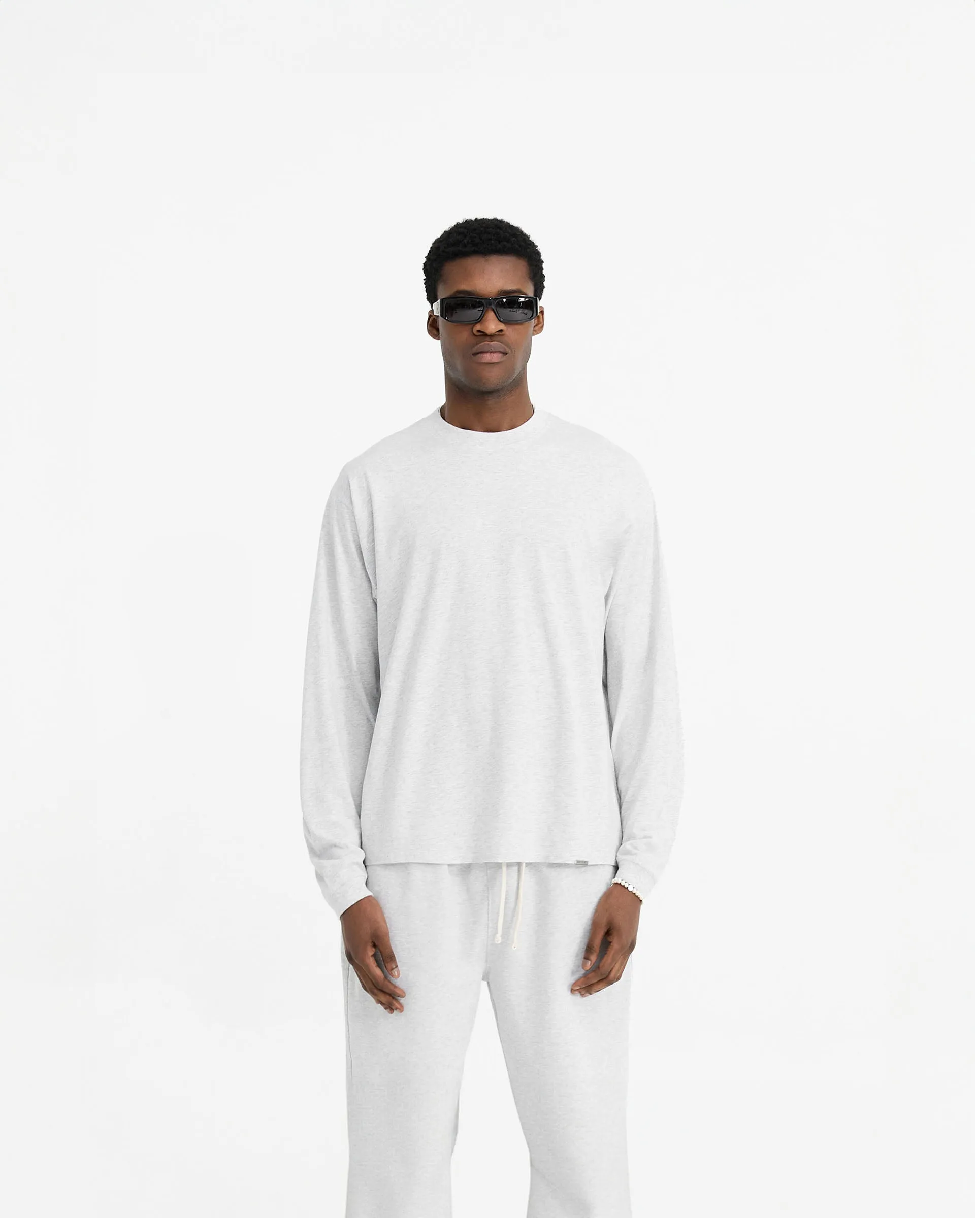 Versatile Look light layering Initial Long Sleeve T-Shirt - Ice Grey Marl