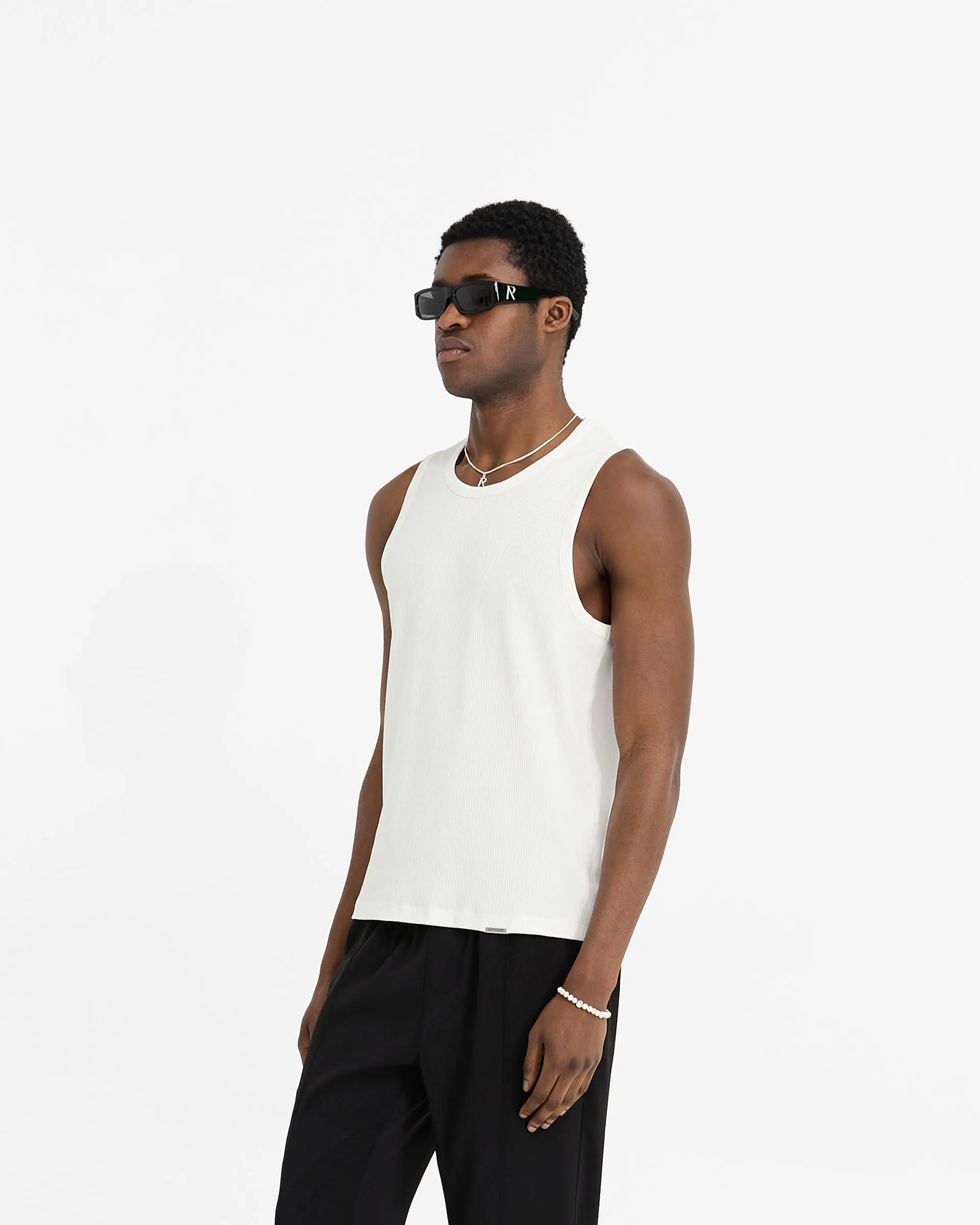 Initial Rib Vest - Flat White Light Style Trend