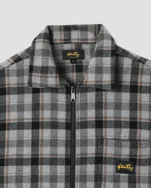Oversized style Low Profile Collar Stan Ray Zip Shirt Charcoal Plaid