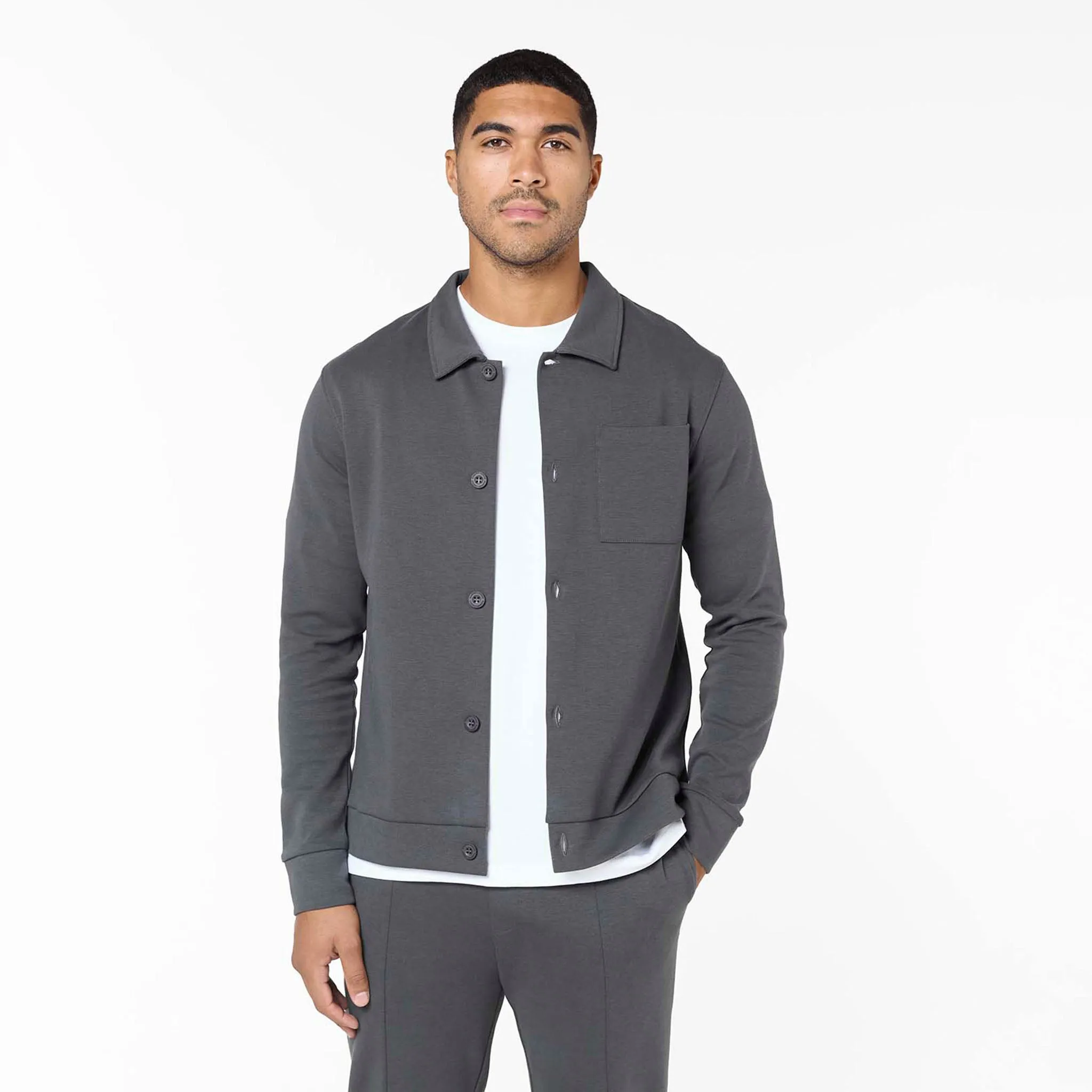 Weekend Style Waist Belt Interlock Button Up Jacket | Charcoal