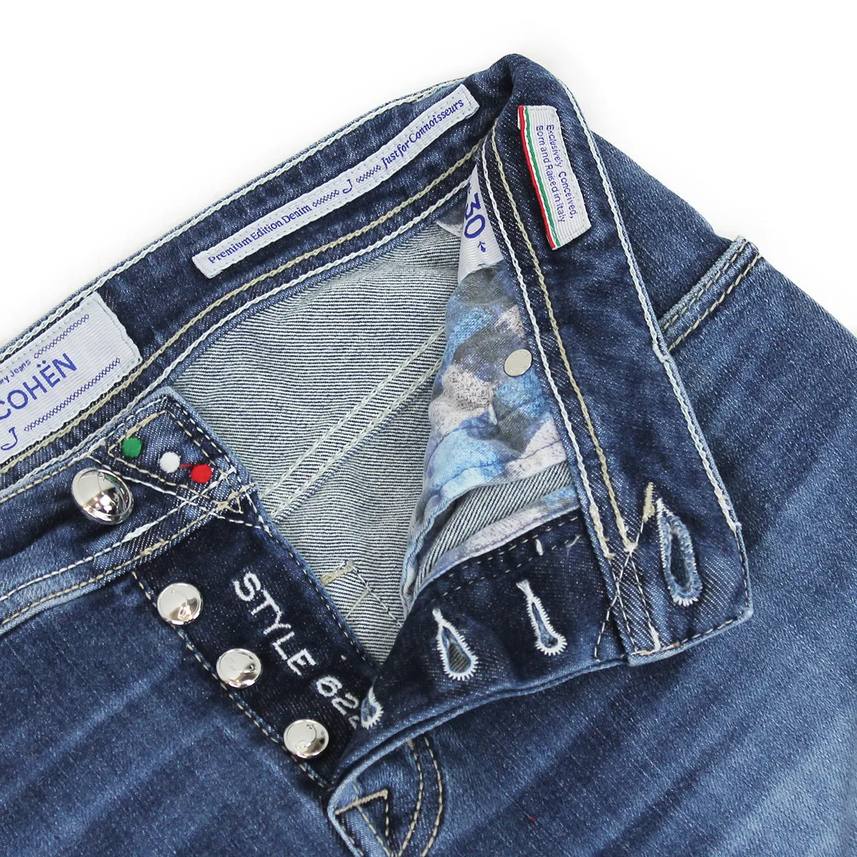 comfortable length Jacob Cohen - J622 Comf Beige Patch Stone Wash Jeans in Blue