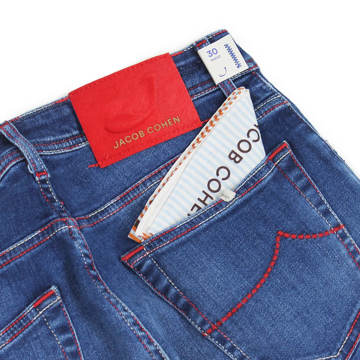 Jacob Cohen - J622 Comf Red Stitch Mid Wash Jeans in Blue Softened Fabric Beach Day Winter Warmth Classic