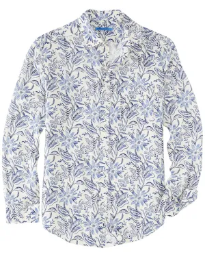 J.McLaughlin Indigo Flora Gramercy Linen Woven Shirt Perfect Layering Mature appeal