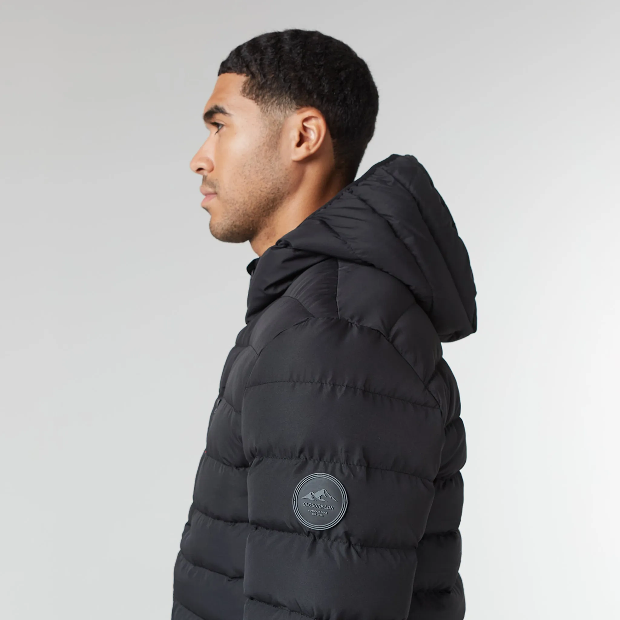 Slim Fit Quilted Jacket | Black Waterproof Shell Wind Blocking Fabric