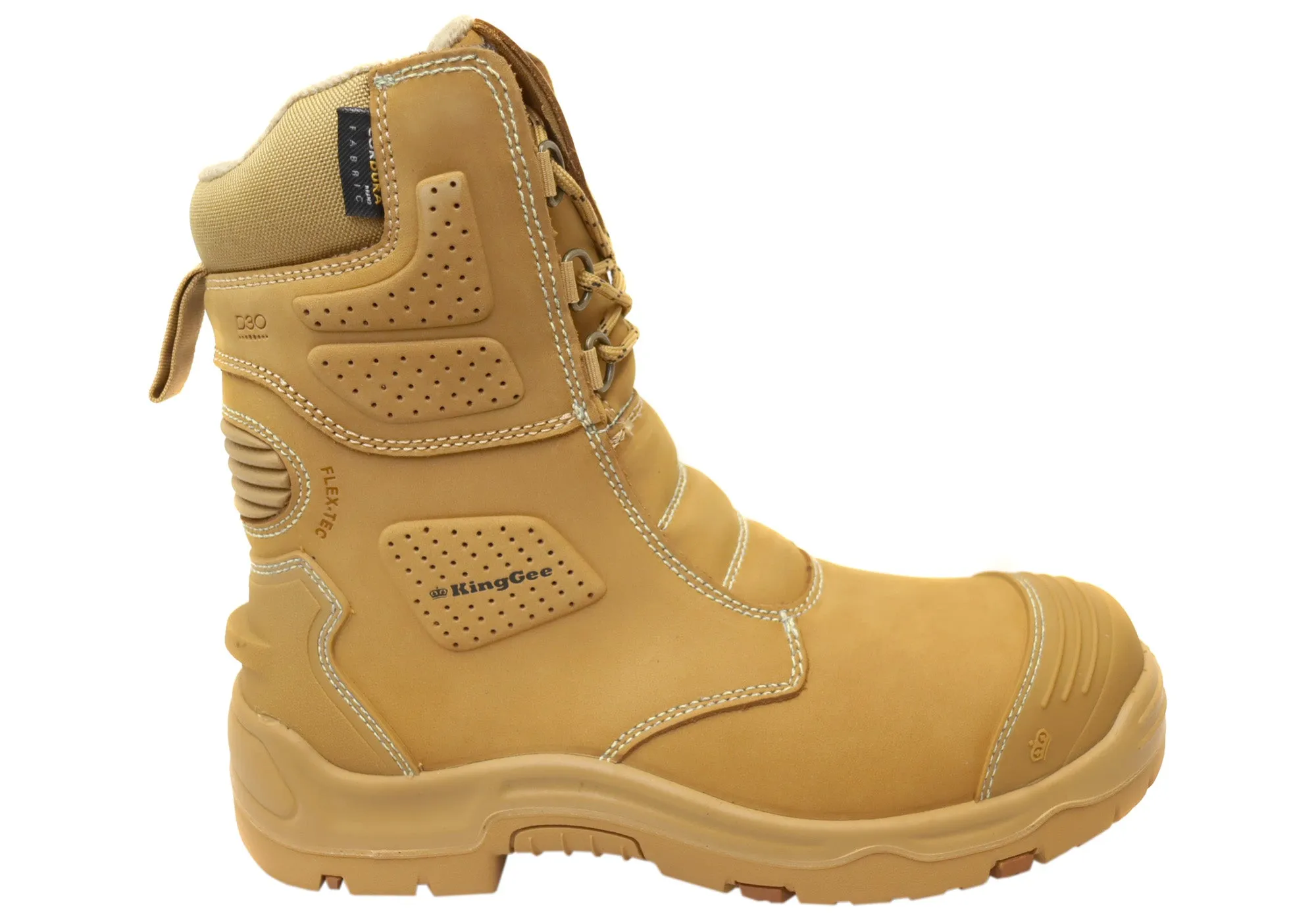 KingGee Mens Bennu Pro 9 Comfortable Leather Work Boots Wheat Padded Interior Outdoor Trek