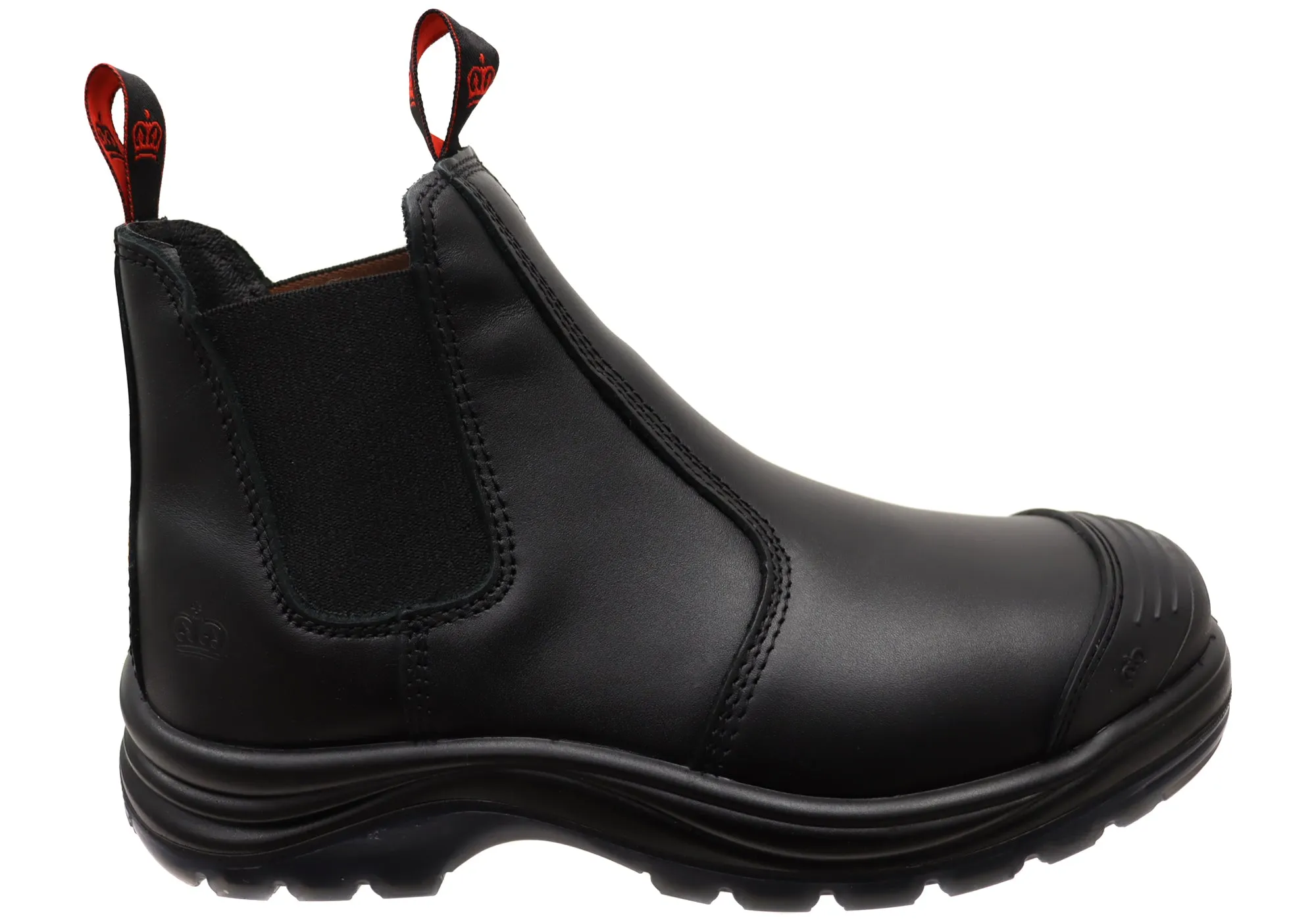 PullOn KingGee Mens Black Tradie Gusset Steel Cap Safety Boots With Scuff Cap