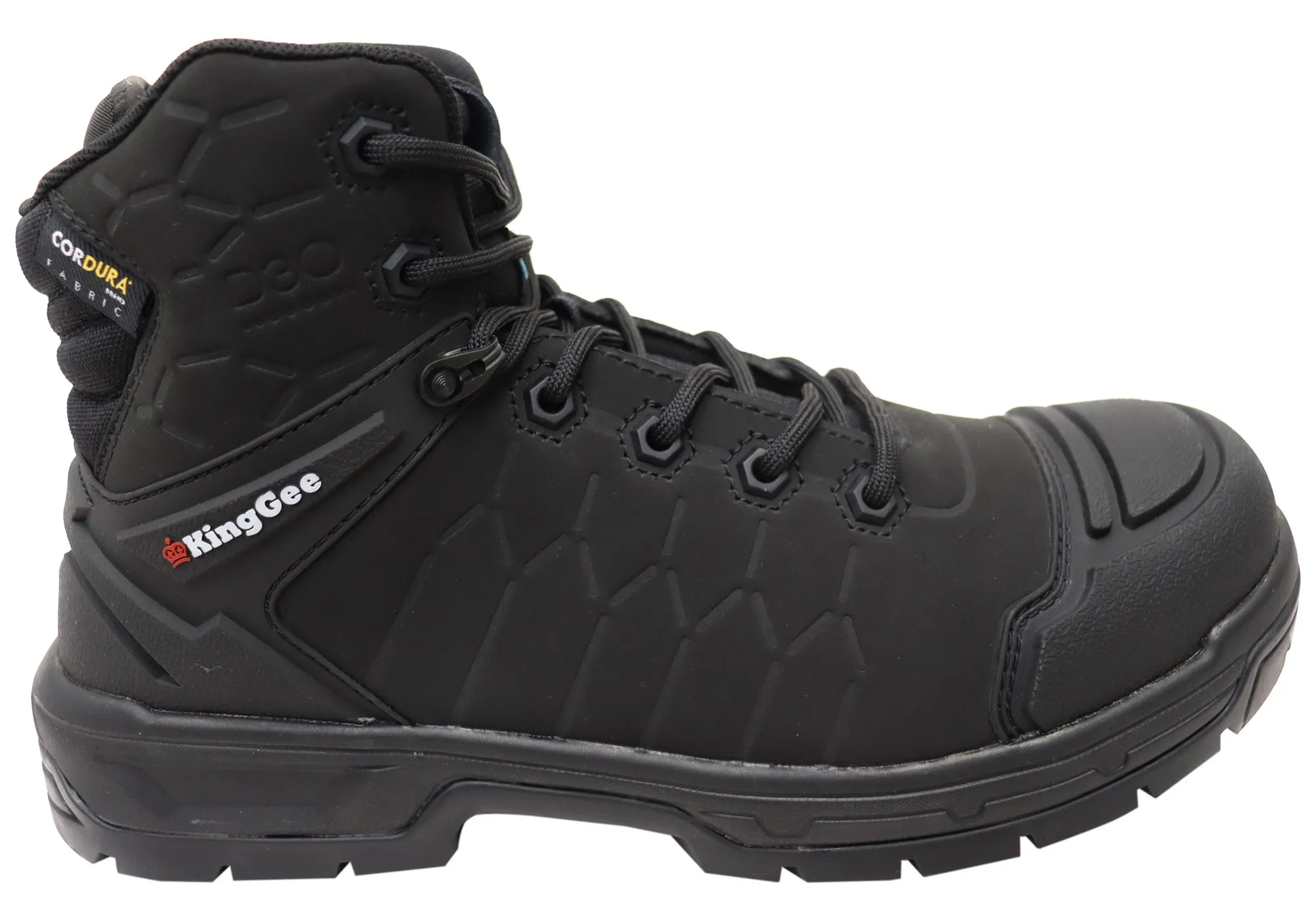 KingGee Mens Quantum Hybrid Zip Lace Composite Toe Work Boots Black Ergonomic Toe Box