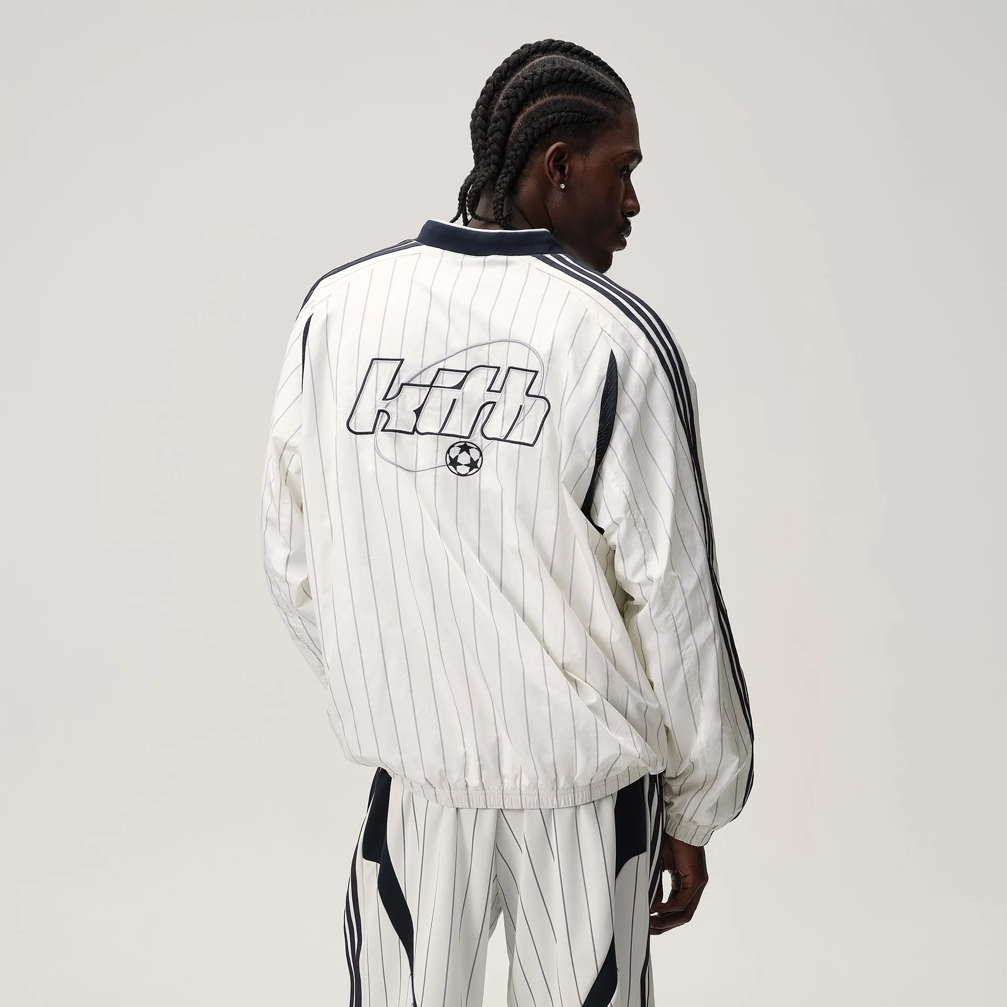 Sporty and Stylish Kith for adidas Football Pinstripe Long Sleeve V-Neck - White