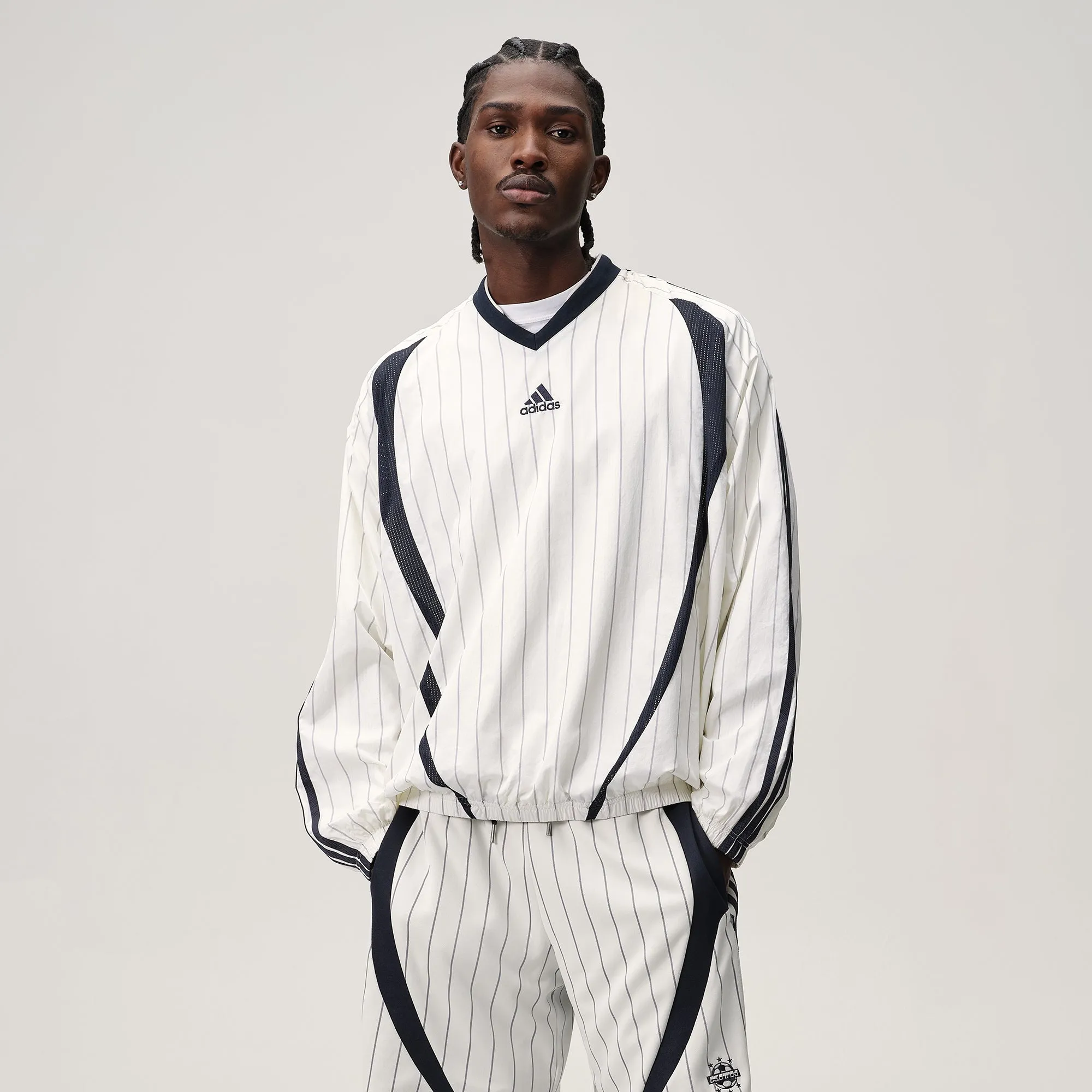 Cool Fit Kith for adidas Football Pinstripe Long Sleeve V-Neck - White