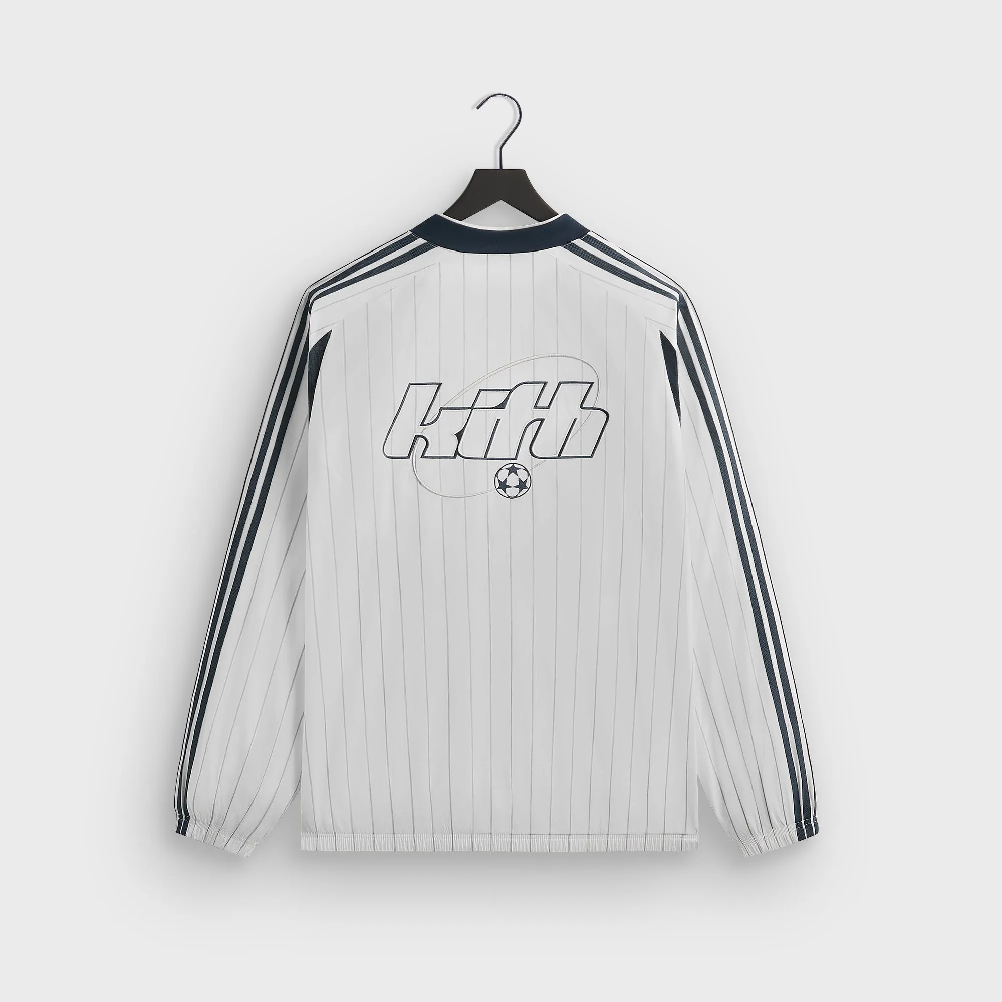 Kith for adidas Football Pinstripe Long Sleeve V-Neck - White Breathable knit Sleek Look