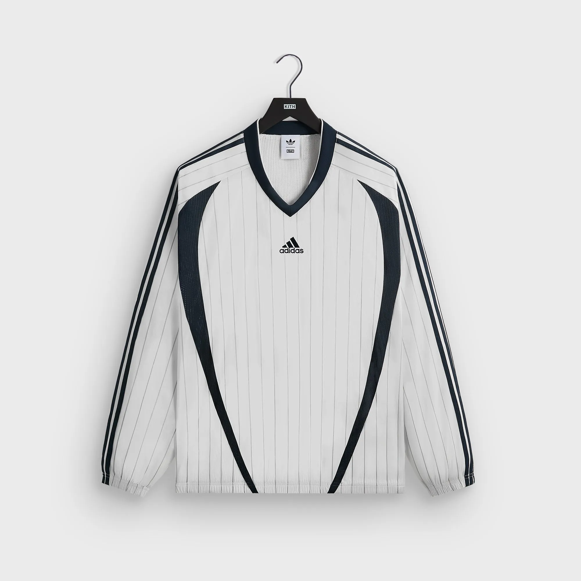 Kith for adidas Football Pinstripe Long Sleeve V-Neck - White Timeless Comfort Smart Design
