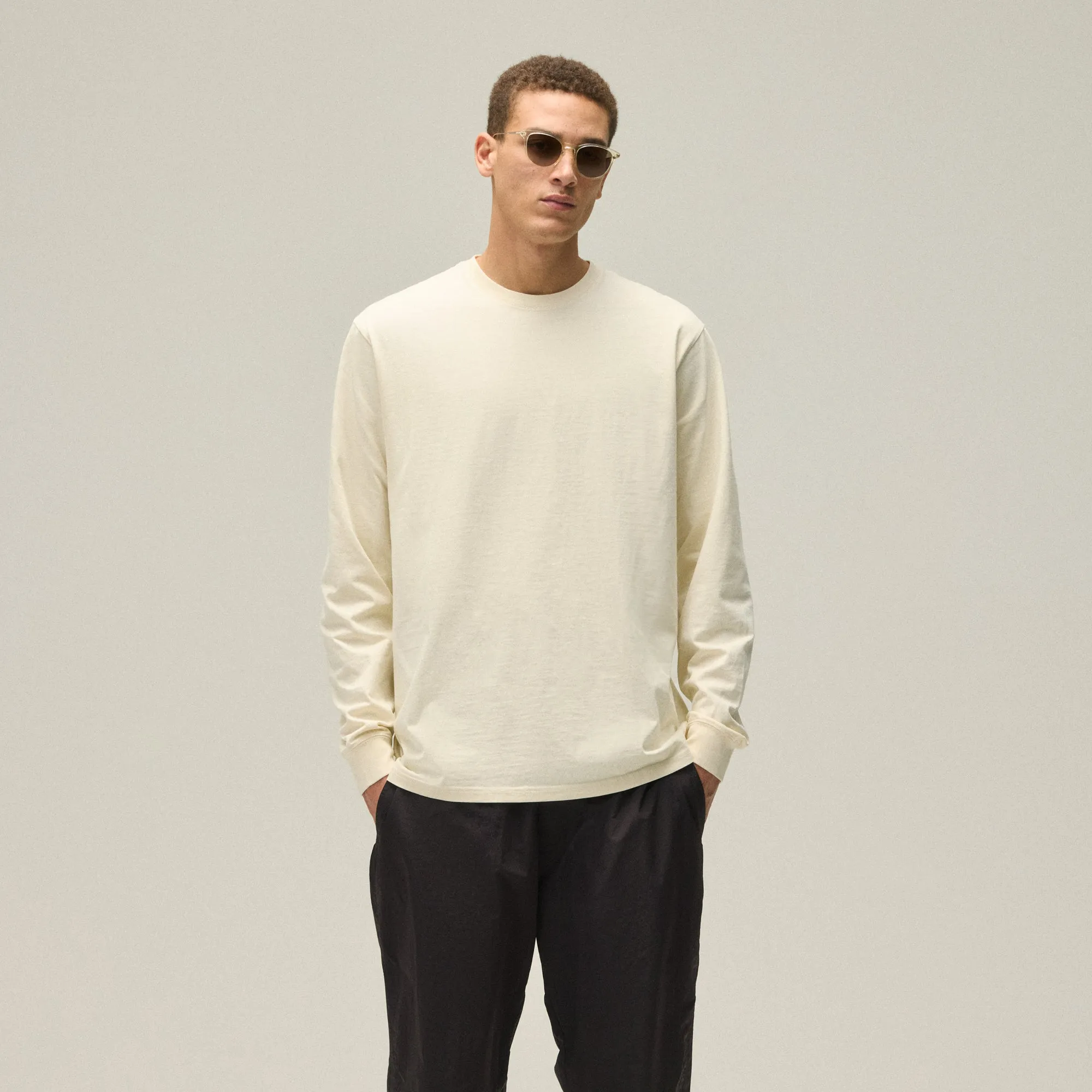 Comfy Wardrobe Boat neck style Kith Long Sleeve Vintage Wash Tee - Sandrift