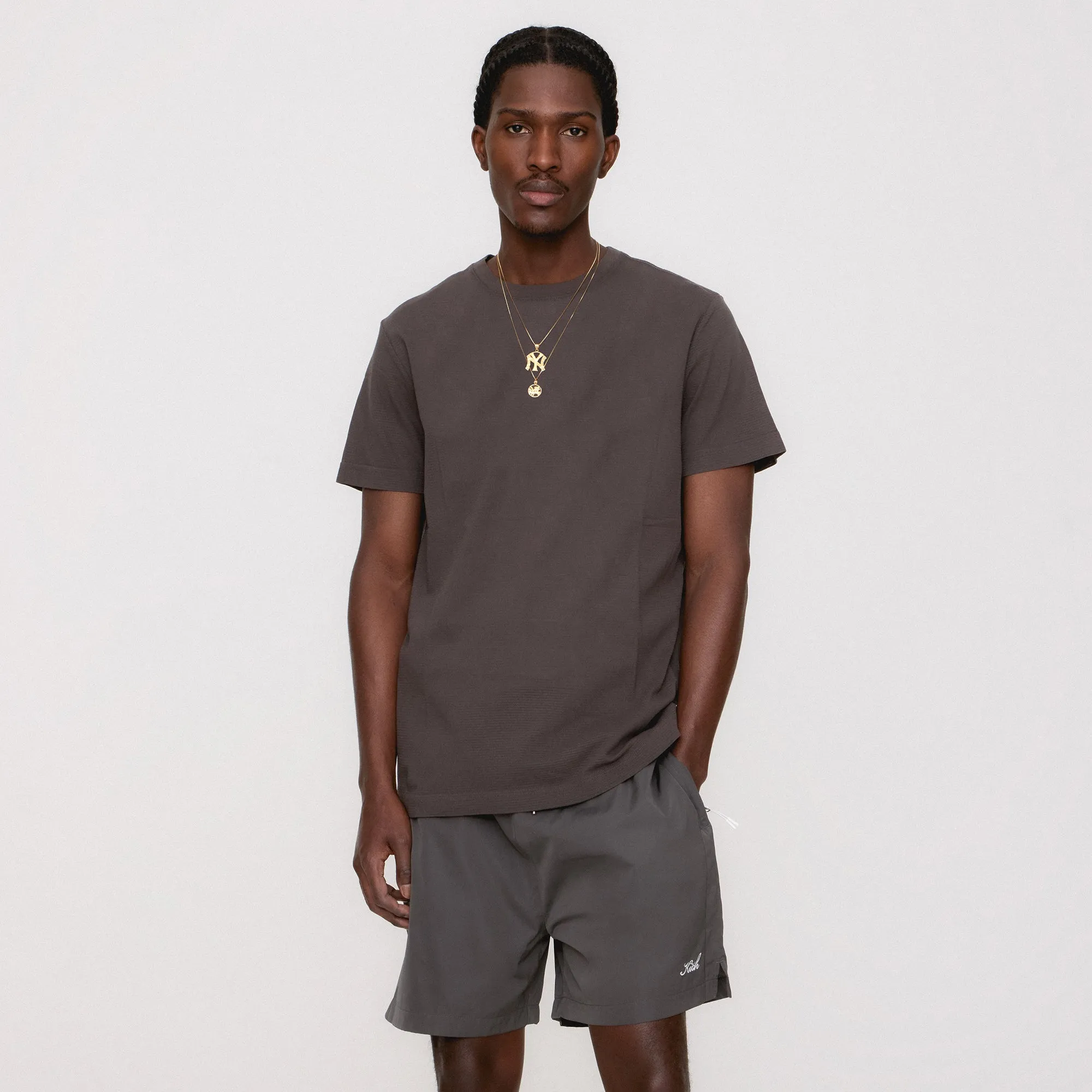 Sleek Stretch Cozy and Comfortable Kith Pointelle Mesh Short Sleeve Heathrow Tee - Cacao