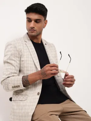 Men's Cream Checked Single Breasted Blazer Tech Use Day To Night