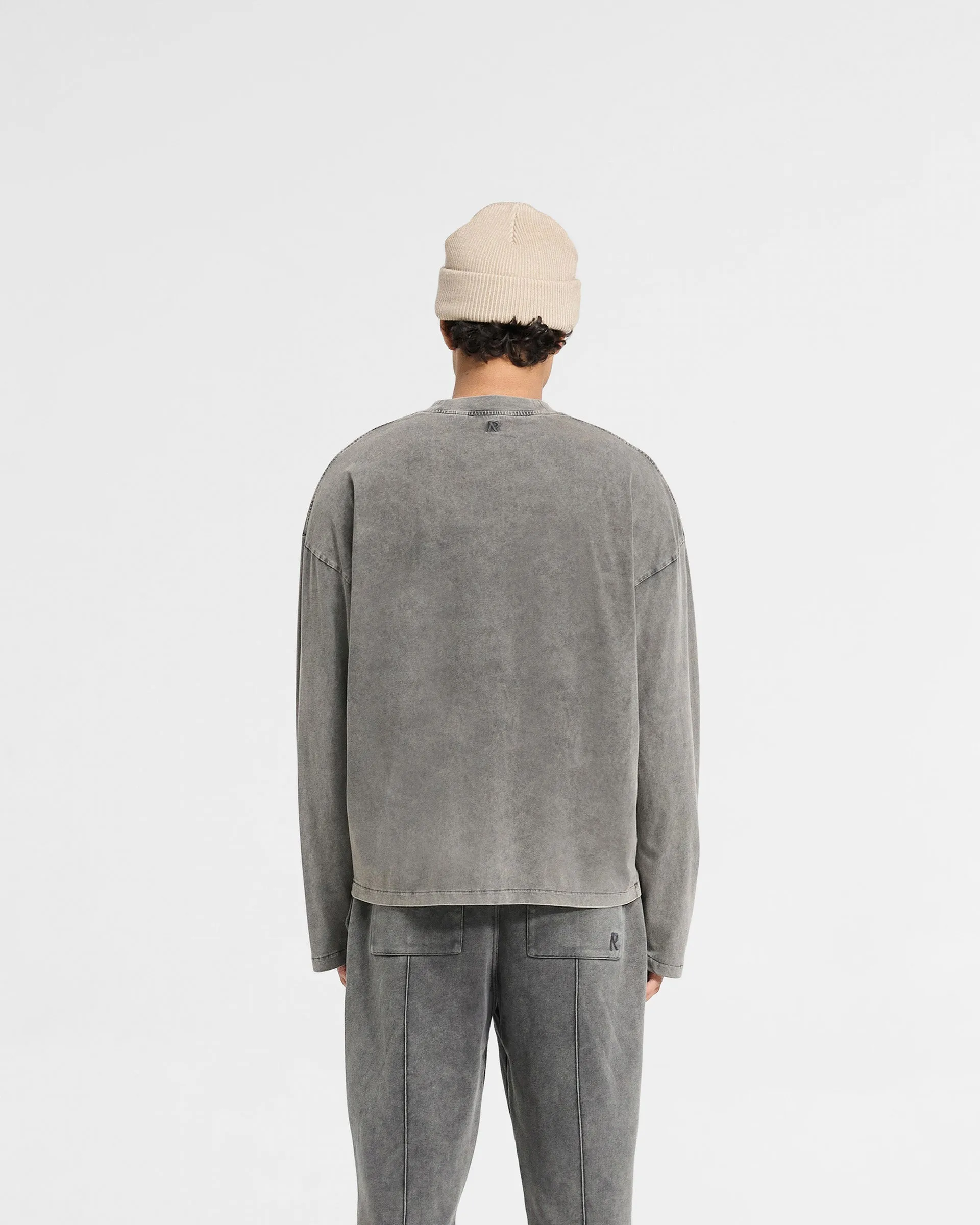 Minimalist Style Casual Essentials Wear Initial Long Sleeve Open Cuff T-Shirt - Vintage Grey