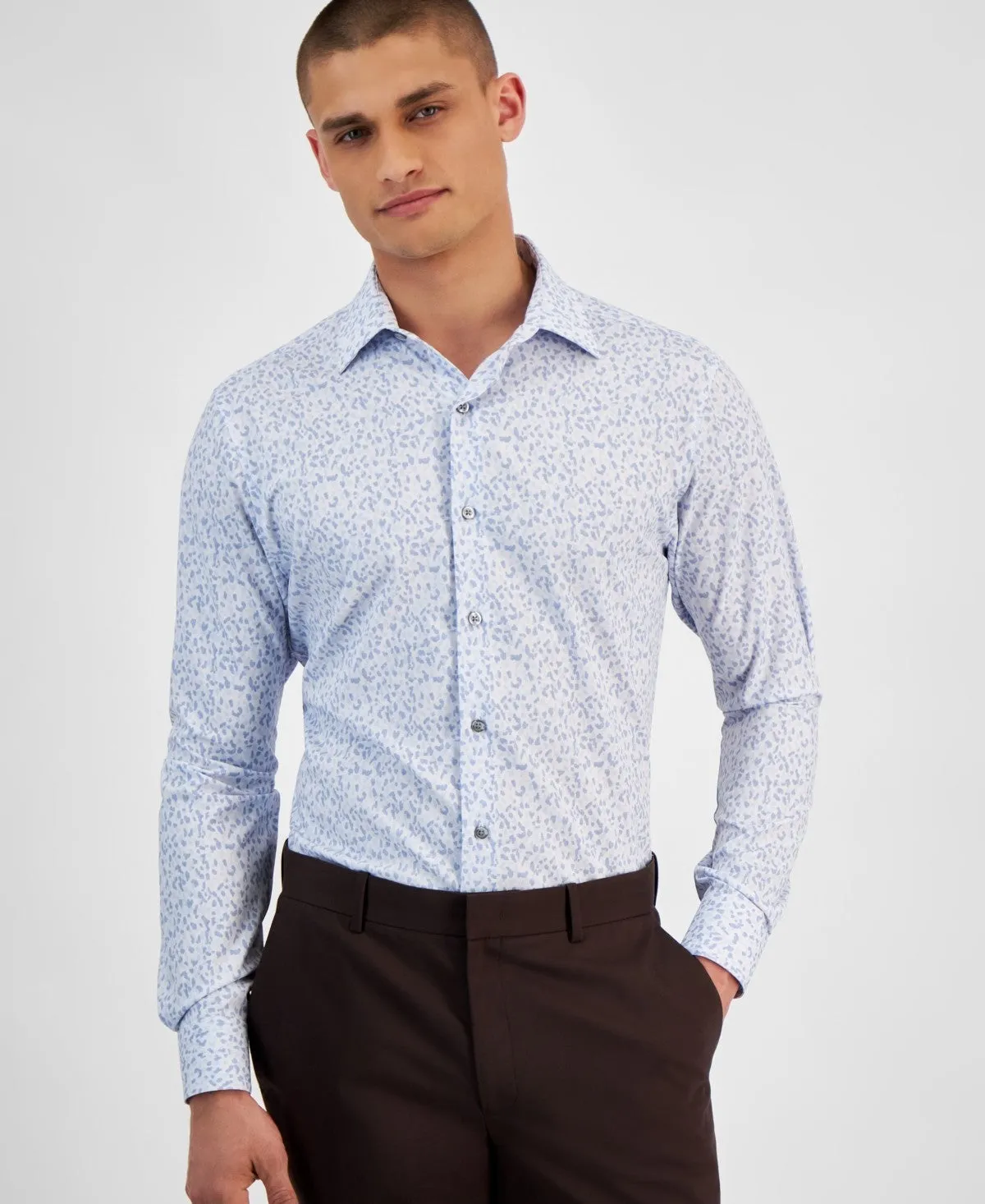 Comfortable fit Easy Care Material Alfani Dress Shirt Men's  Blue 4-Way Stretch Textured Slim-Fit UPS439