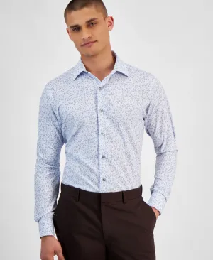 Comfortable fit Easy Care Material Alfani Dress Shirt Men's  Blue 4-Way Stretch Textured Slim-Fit UPS439