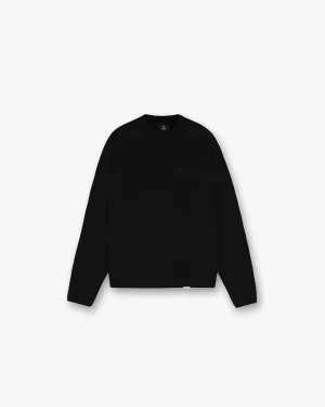 Simple and Chic Comfy Vibe Waffle Long Sleeve T-Shirt - Black