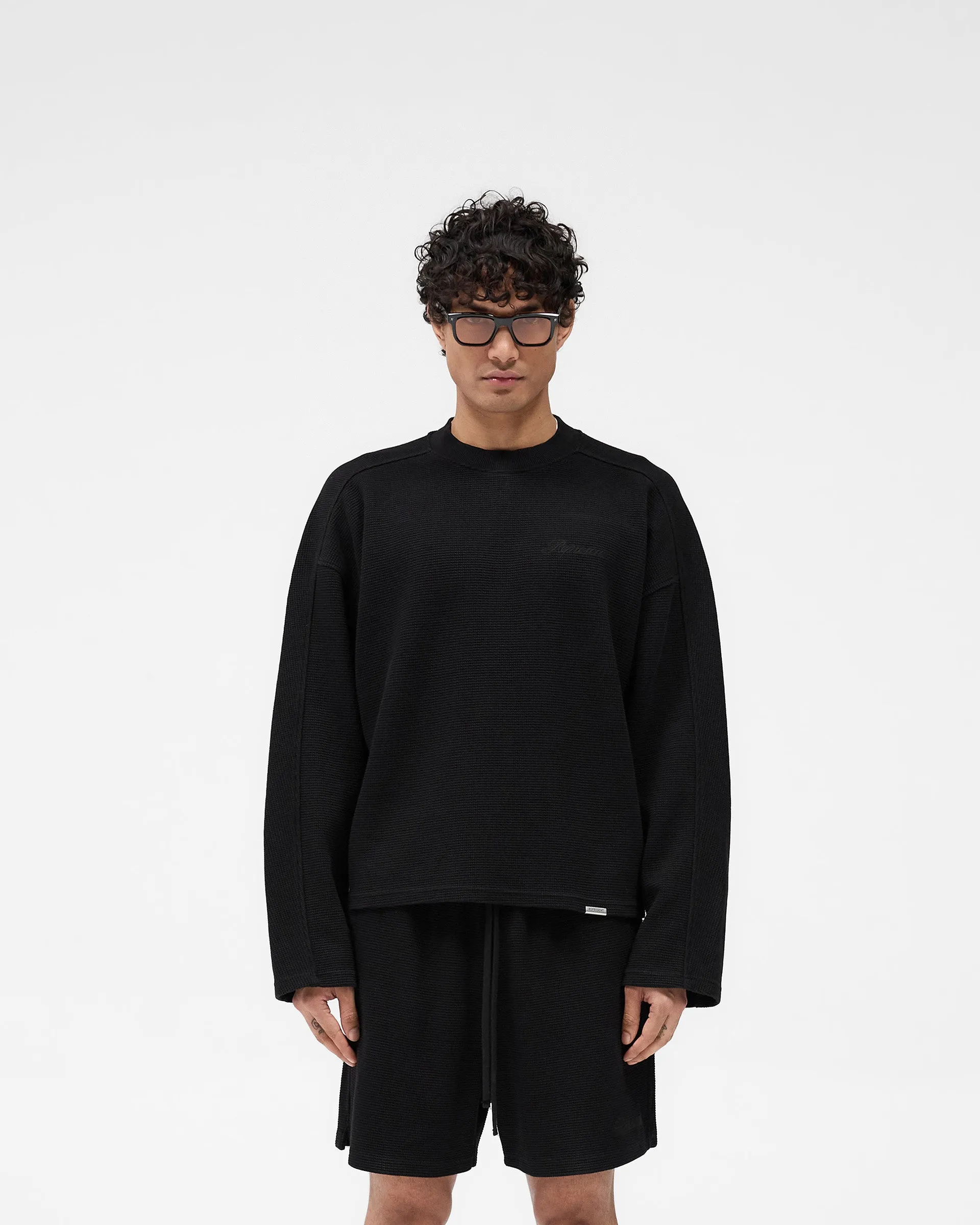 Cozy Layers Waffle Long Sleeve T-Shirt - Black