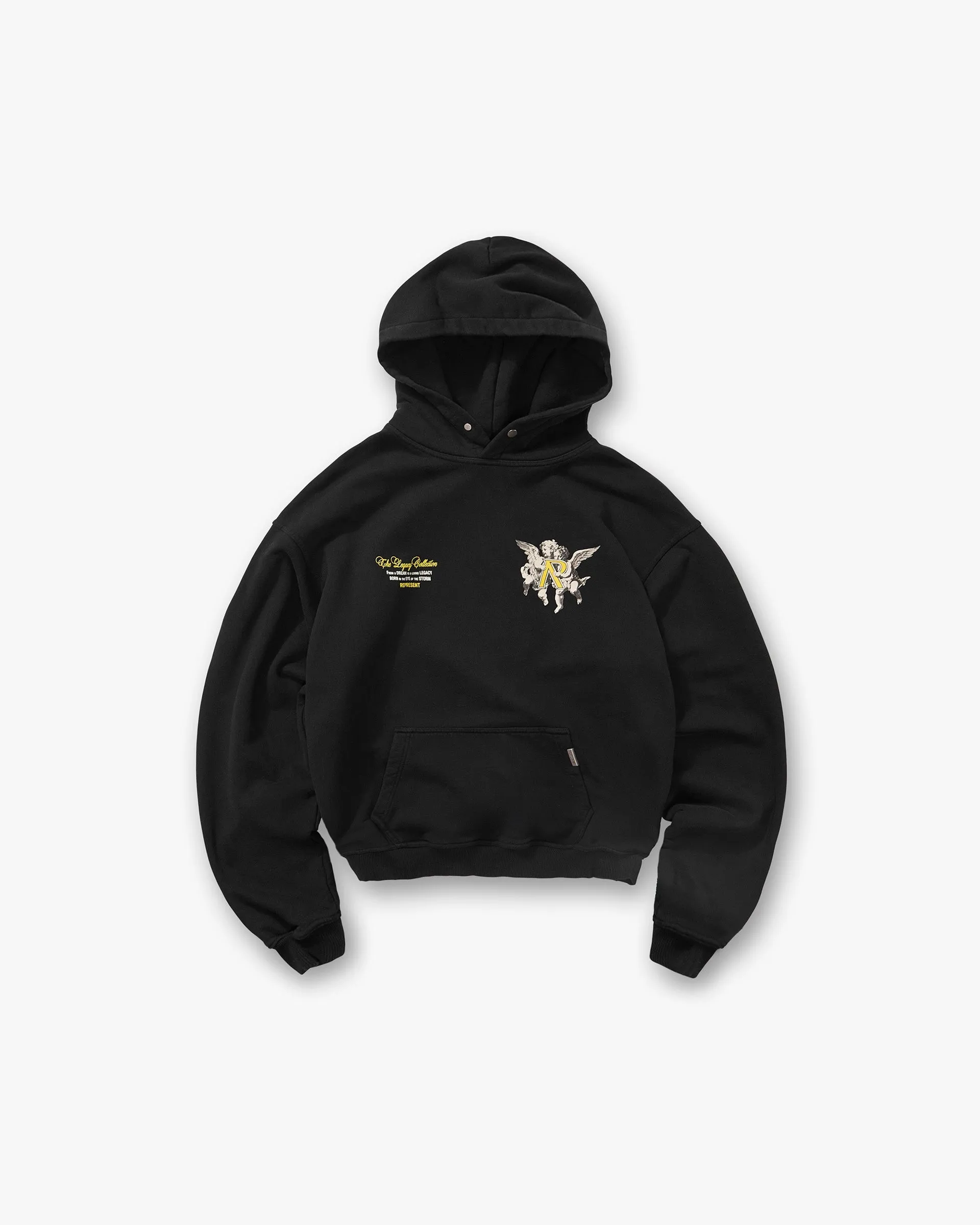 Soft Touch Fabric Legacy Cherubs Hoodie - Jet Black