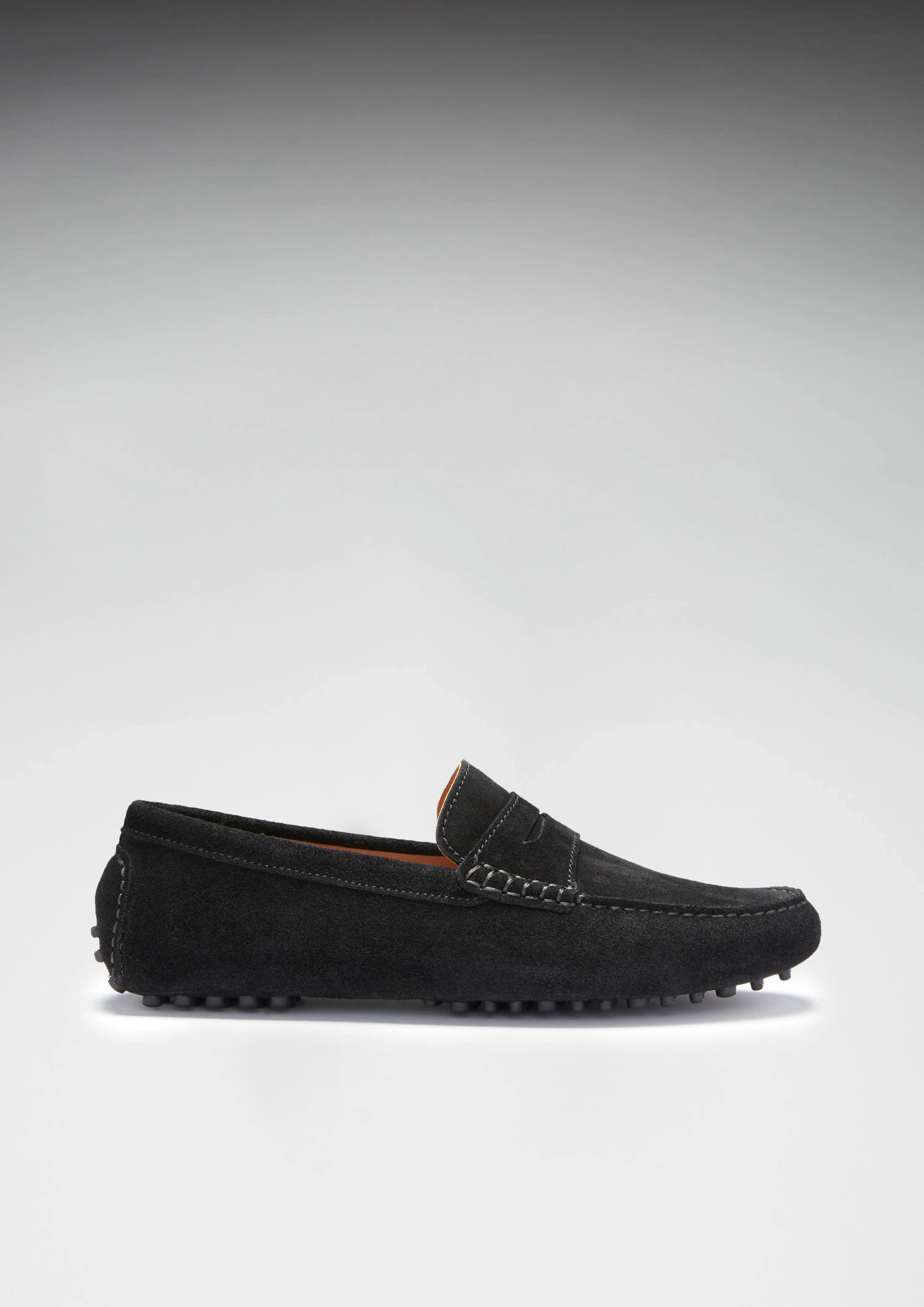 Heel Strong old town Penny Driving Loafers, black suede