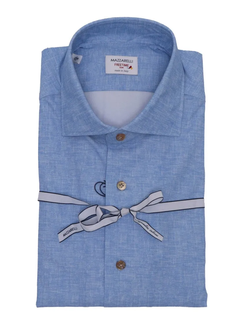 Light Blue Melange Stretch Shirt Trendy Design Anti Pill Treatment