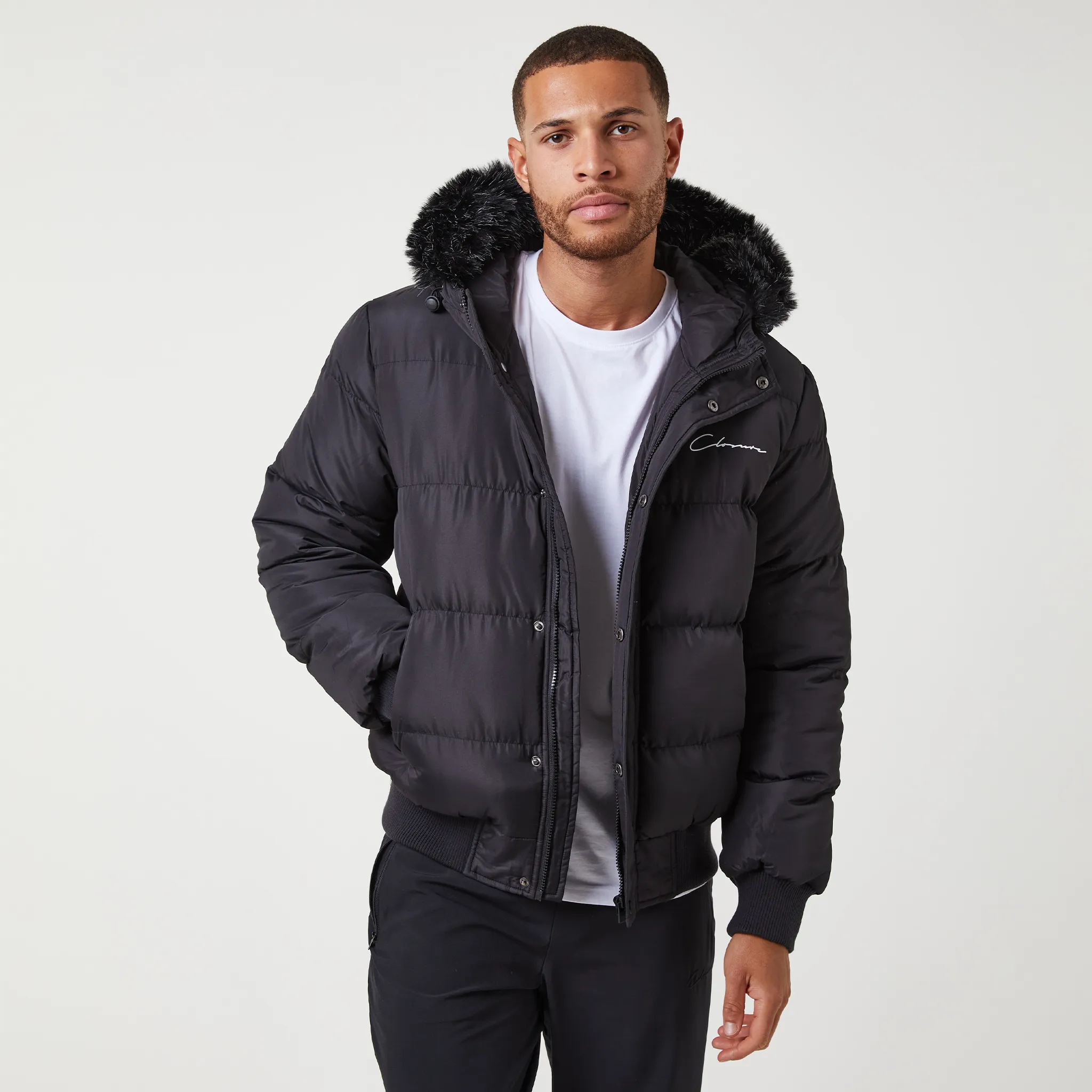 Short Puffer Parka | Black Magnetic Fasteners