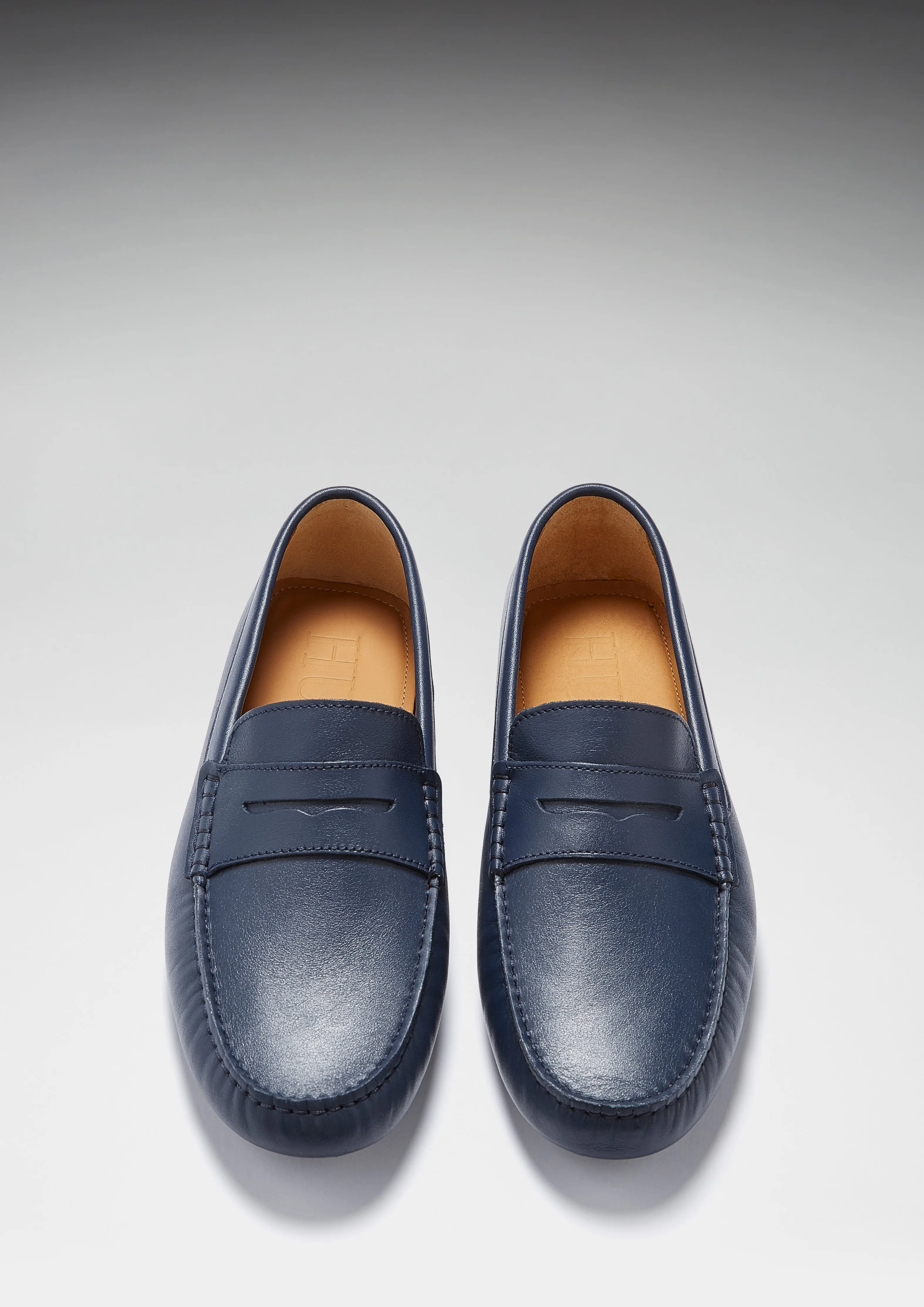 Medallion Perforation Clean Motion Penny Driving Loafers, french navy leather