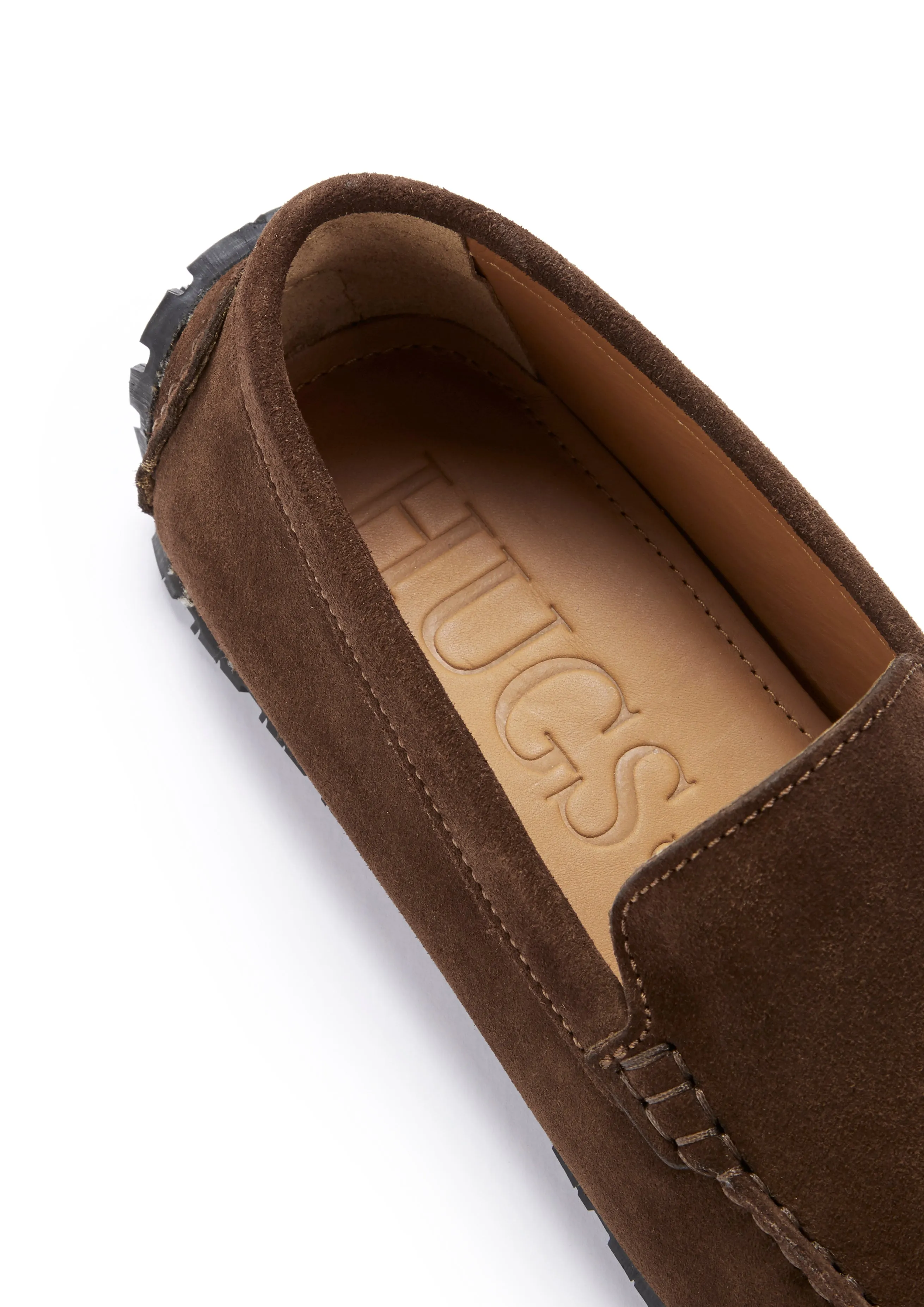 Quick Go Durable Leather Slip-ons Tyre Sole Driving Loafers, brown suede