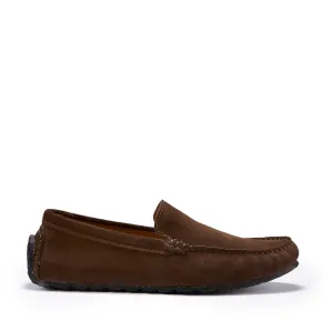 Tyre Sole Driving Loafers, brown suede Reptile Print