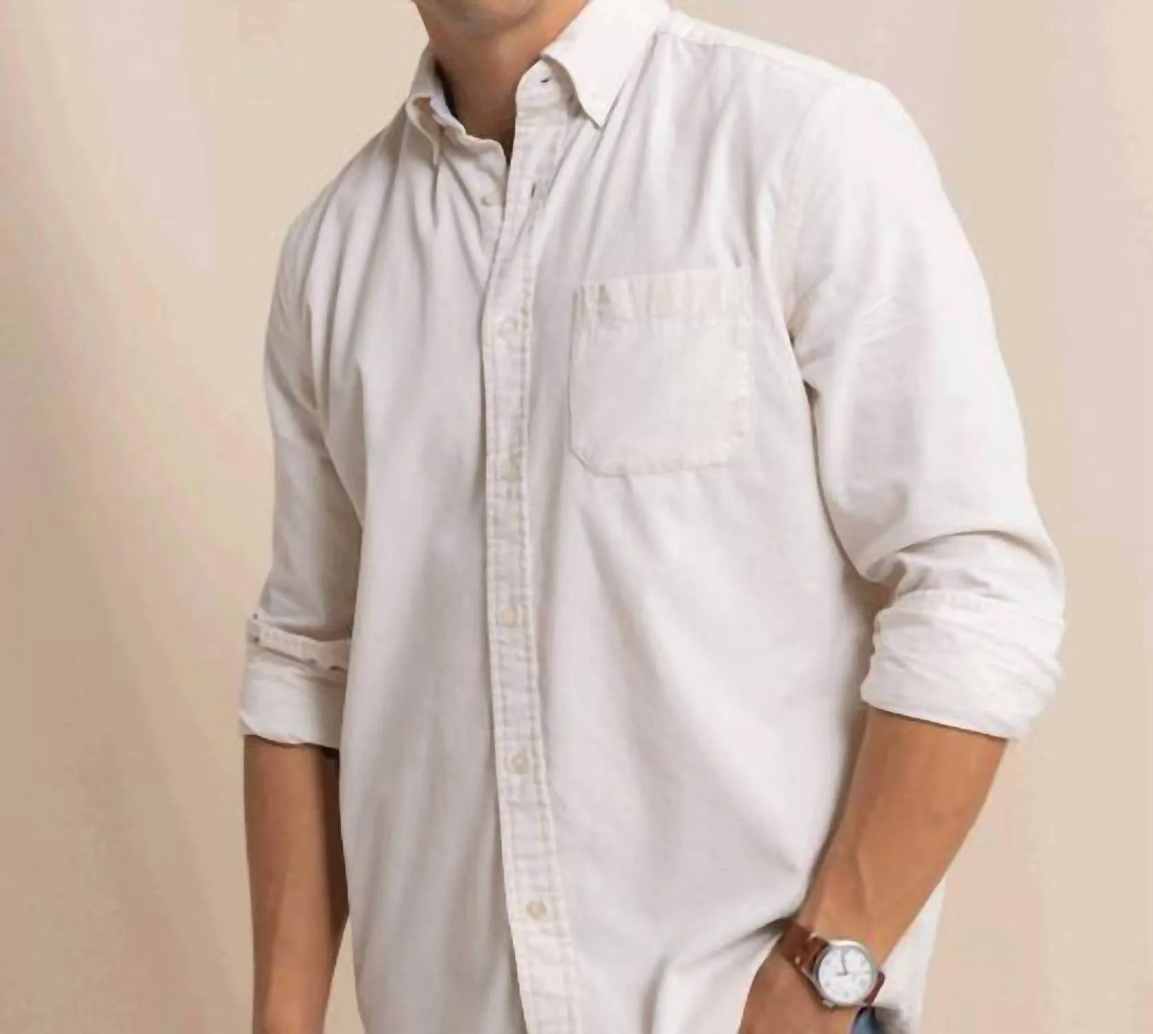 Odor Control Technology Classic Collar Lightweight Bedford Cord Sportshirt In Oatmeal