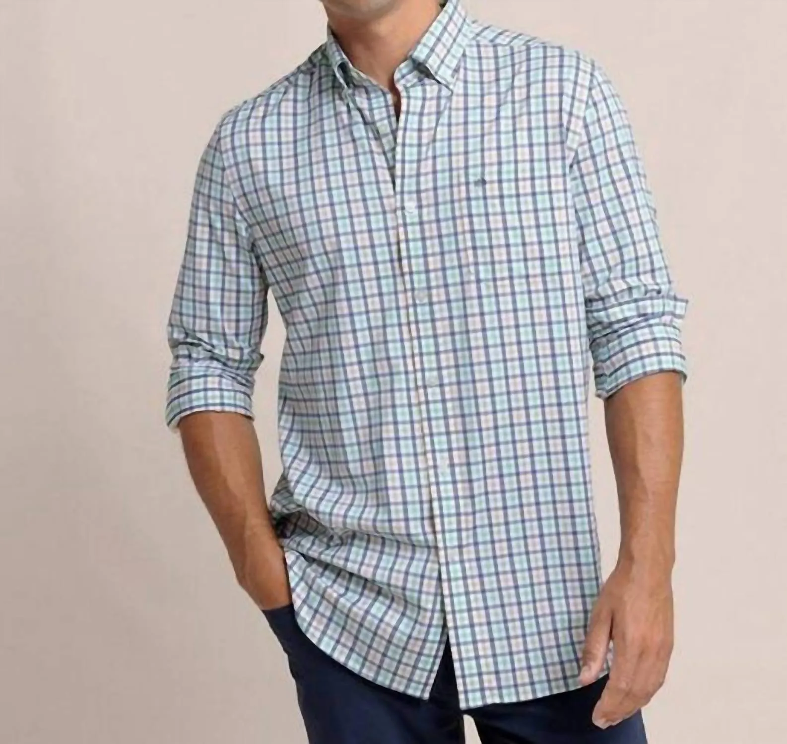 Elegant Finish Beach Wear Brrr?? Intercoastal Glenmoor Plaid Sport Shirt In Light Indigo