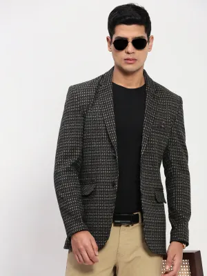 Men's Black Checked Single Breasted Blazer Abrasion Resistant Trim Thermal Core Technology